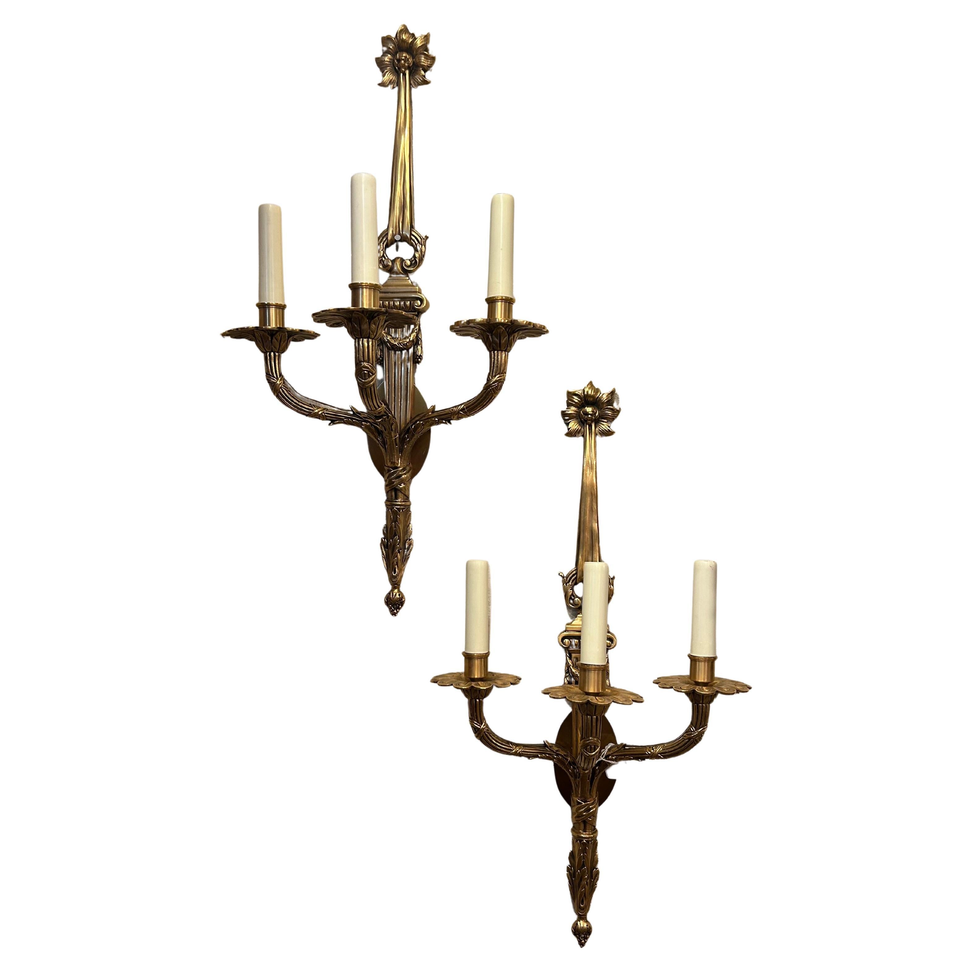 Handsome Pair of Solid Brass Sconces