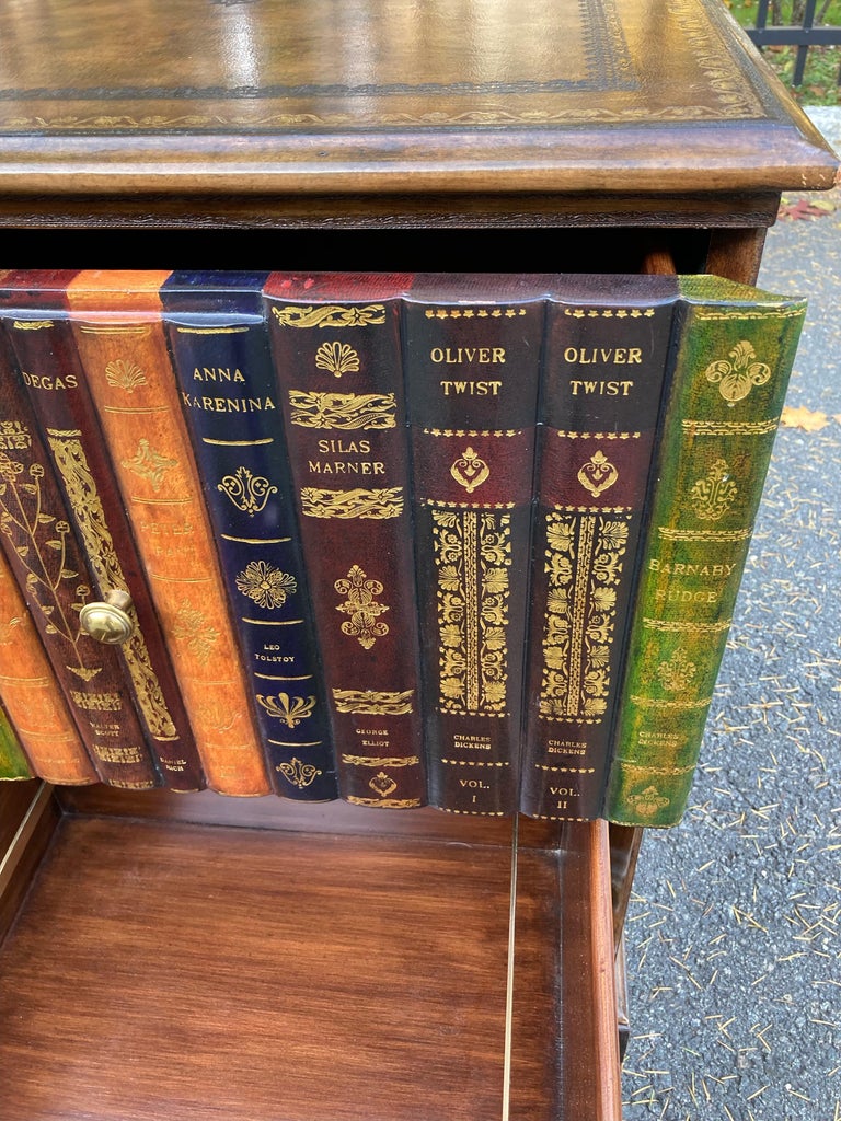 Handsome Pair of Square Leather Book Motife End Table Chests or Night