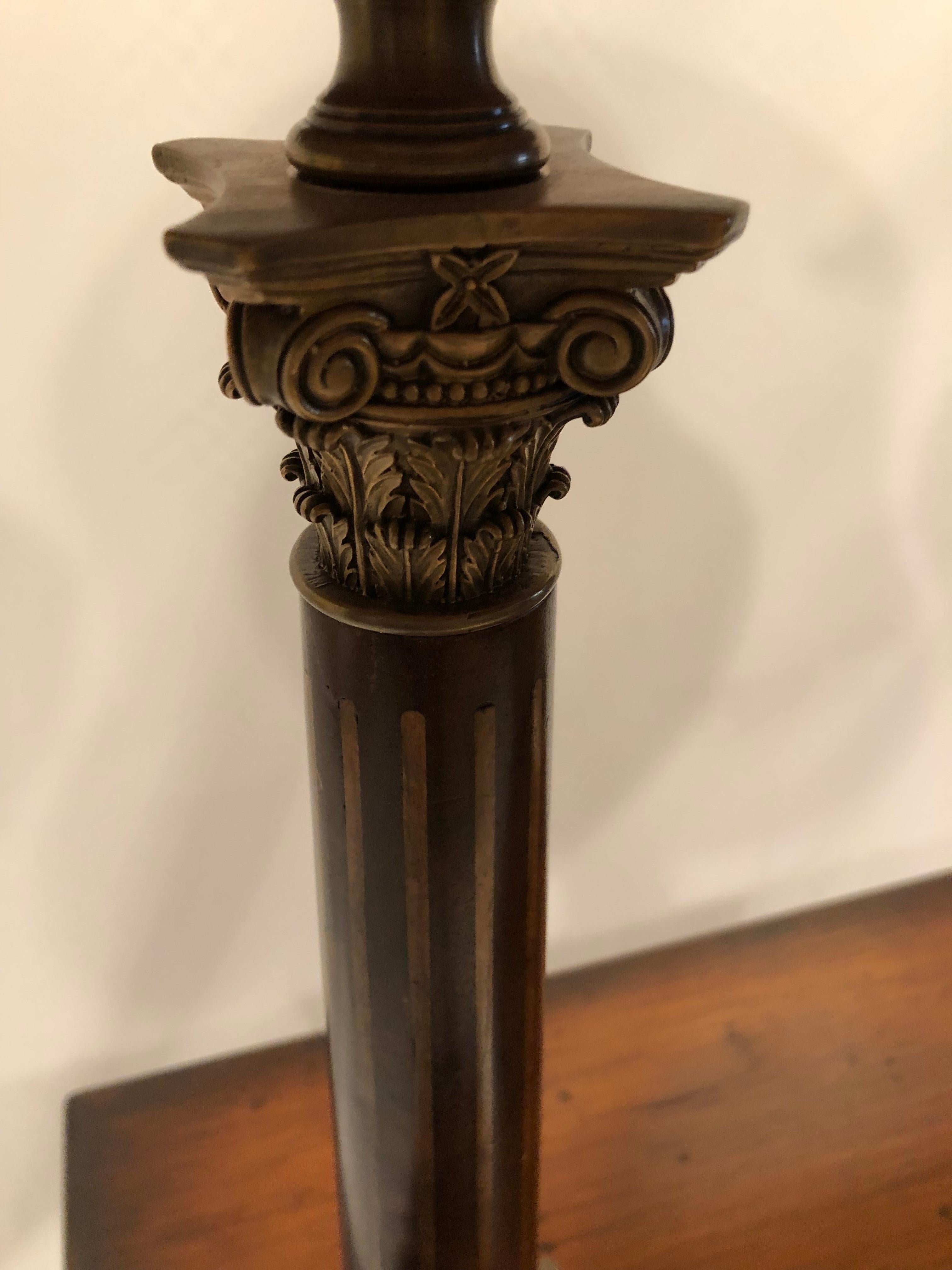 Handsome Pair of Theodore Alexander Burlwood Inlaid Column Table Lamps In Good Condition For Sale In Hopewell, NJ