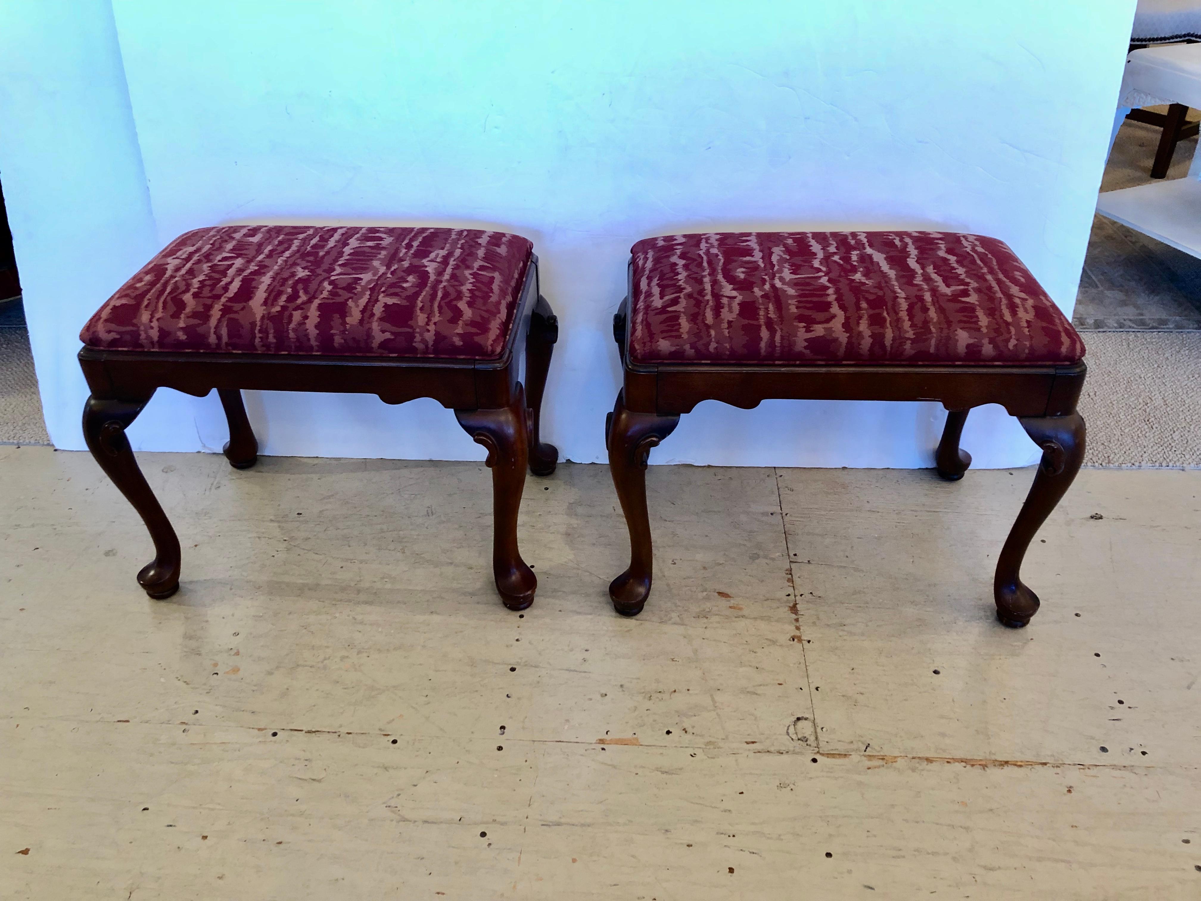 Handsome Pair of Traditional Chippendale Style Benches Ottomans Footstools For Sale 1