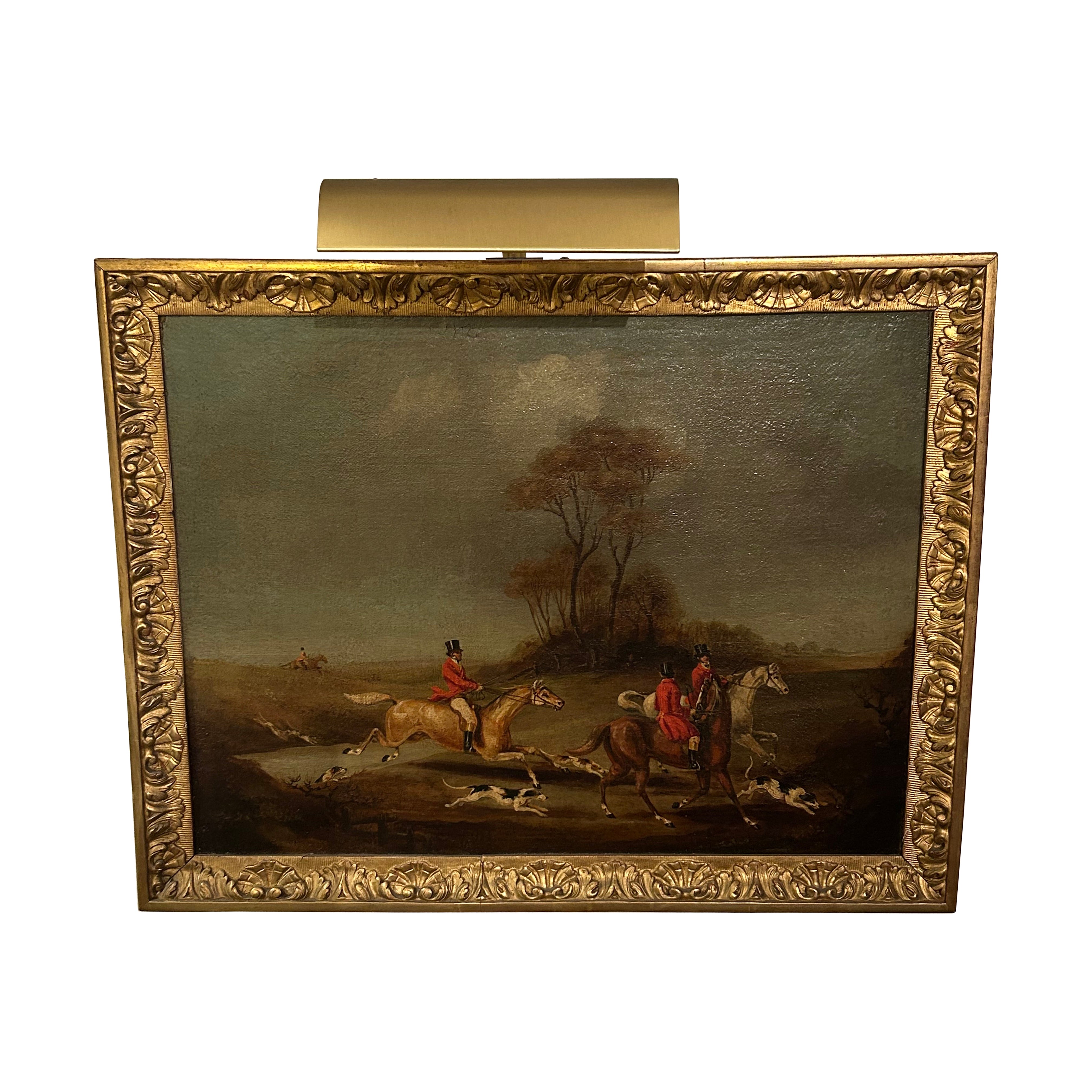 Handsome Pair of Vintage Hunt Scenes in Gilded Frames