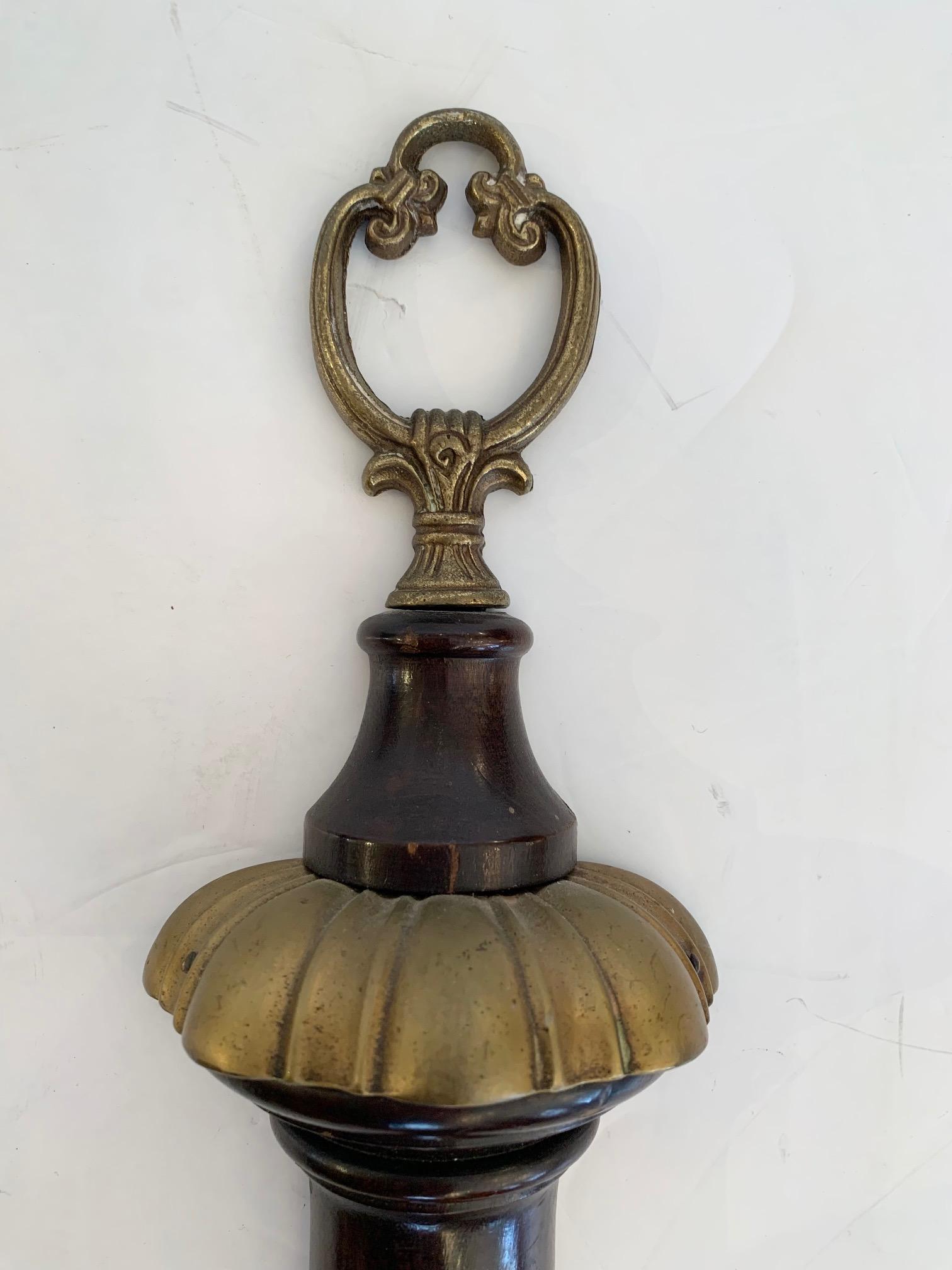 Handsome Pair of VIntage Mahogany & Brass Candle Sconces For Sale 3