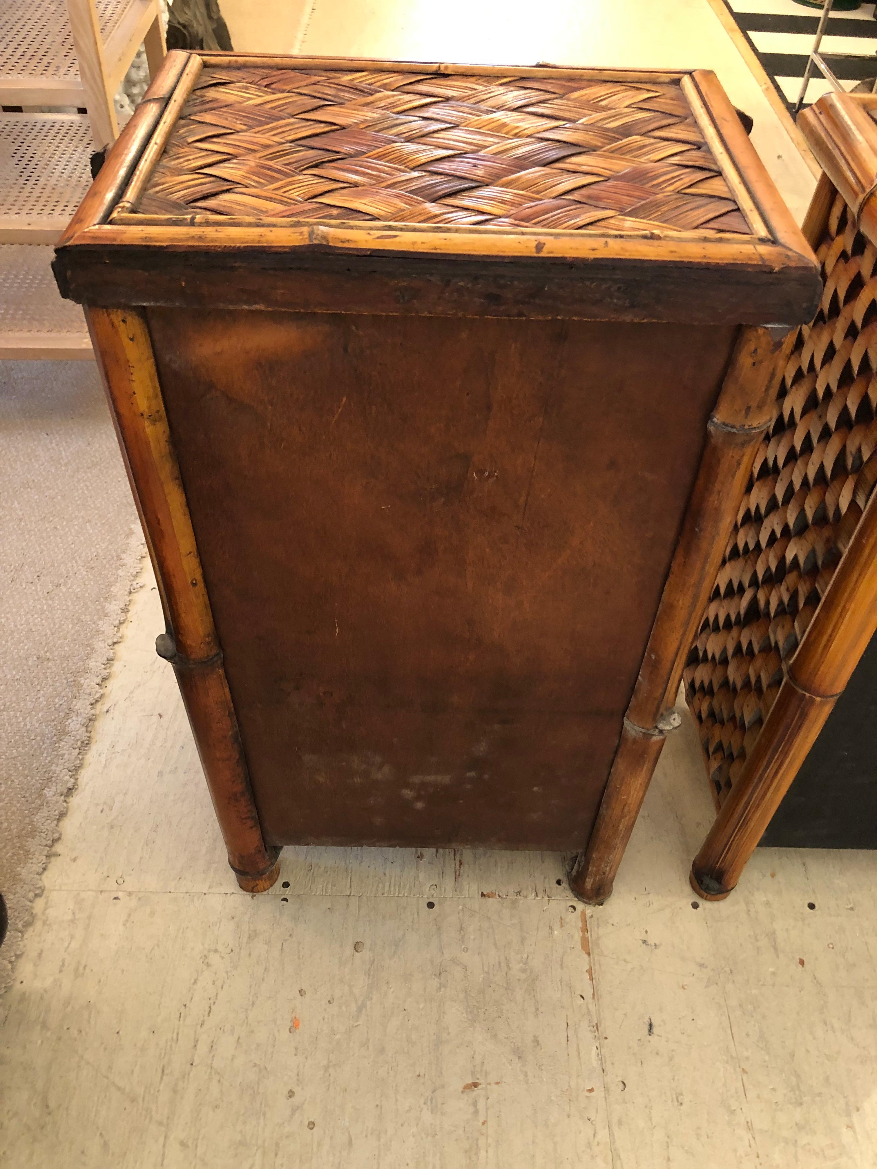 Handsome Pair of Vintage Rattan Cabinets Night Stands For Sale 3