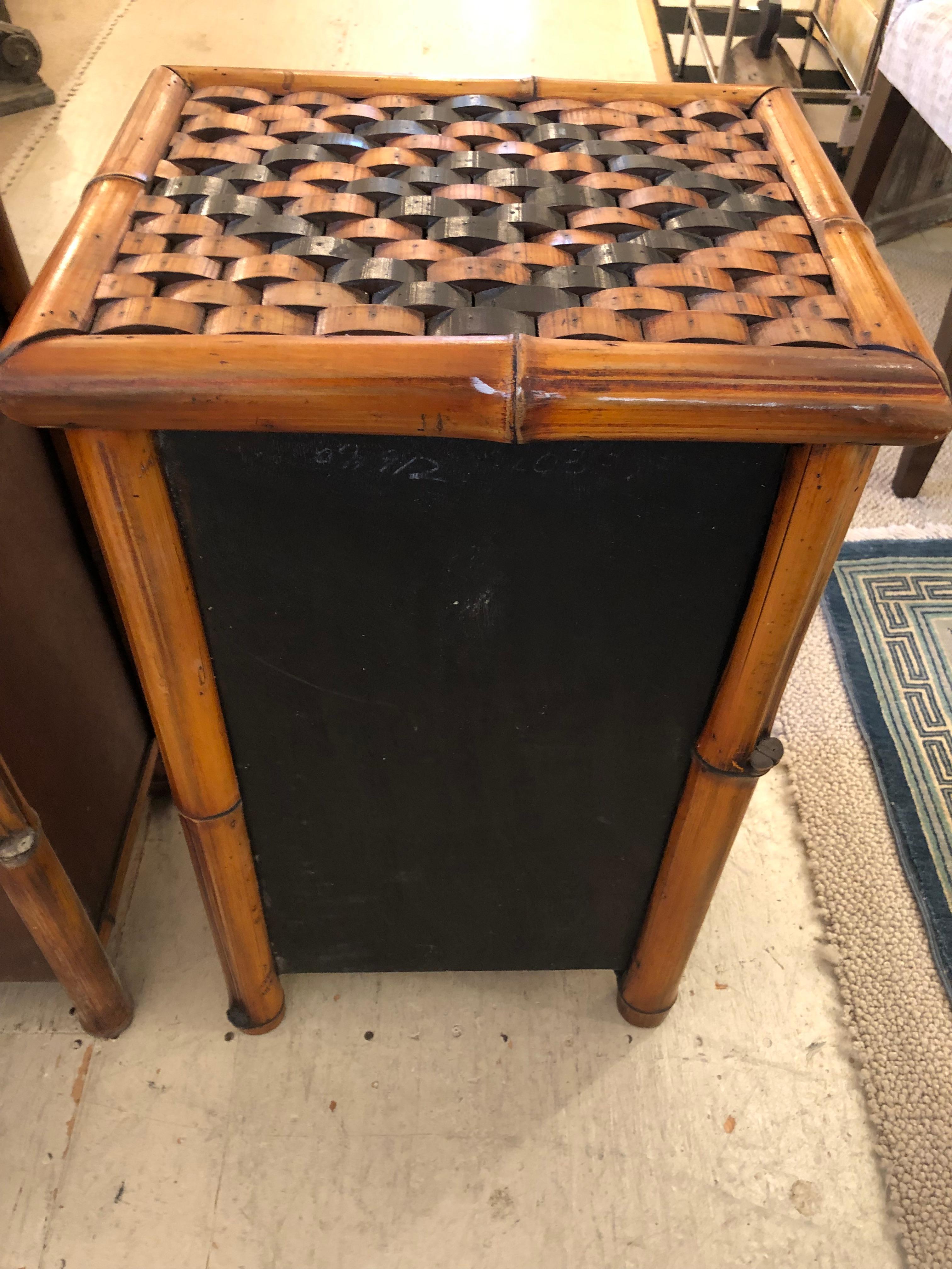 Handsome Pair of Vintage Rattan Cabinets Night Stands For Sale 9