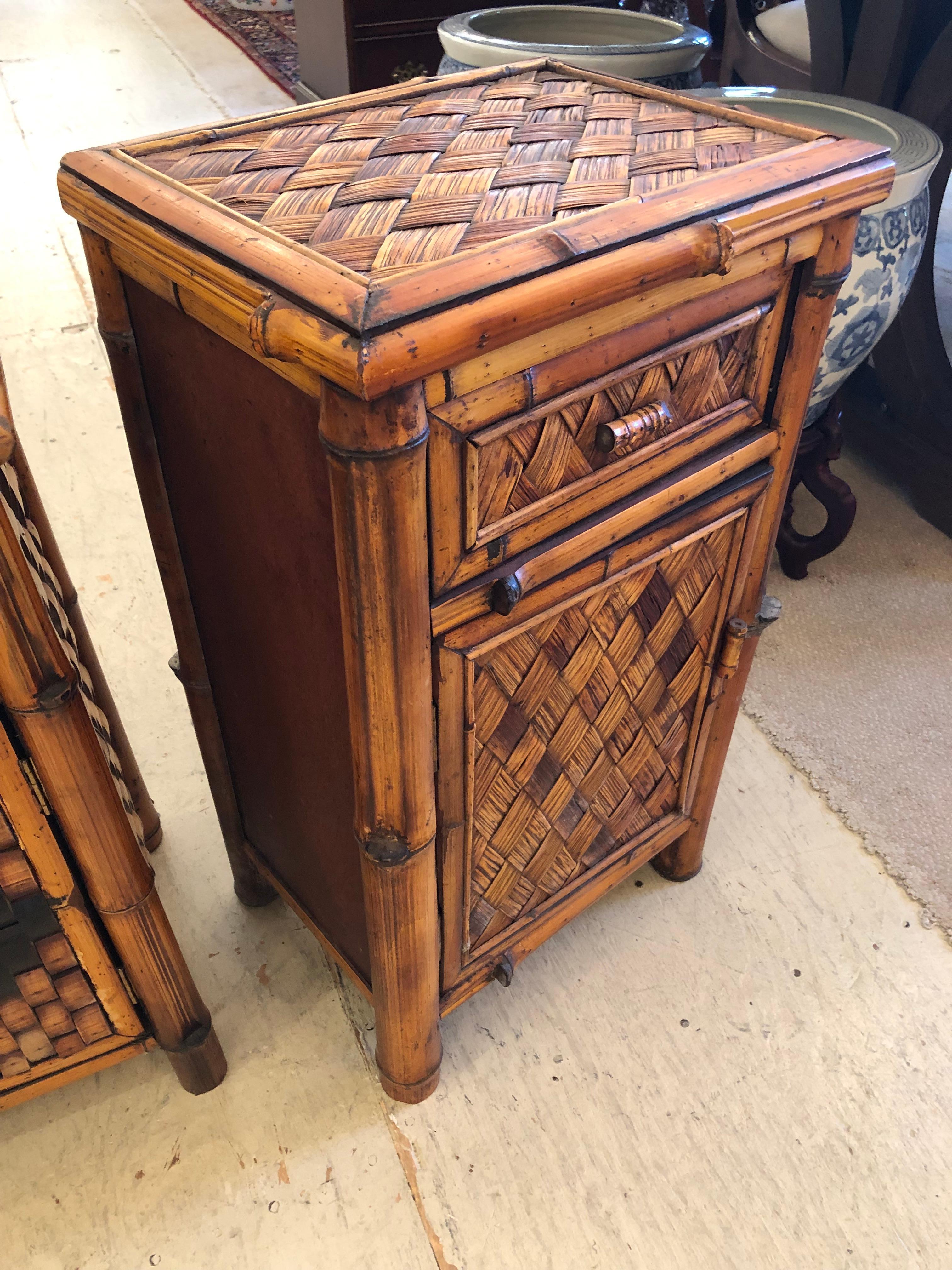 Handsome Pair of Vintage Rattan Cabinets Night Stands For Sale 11