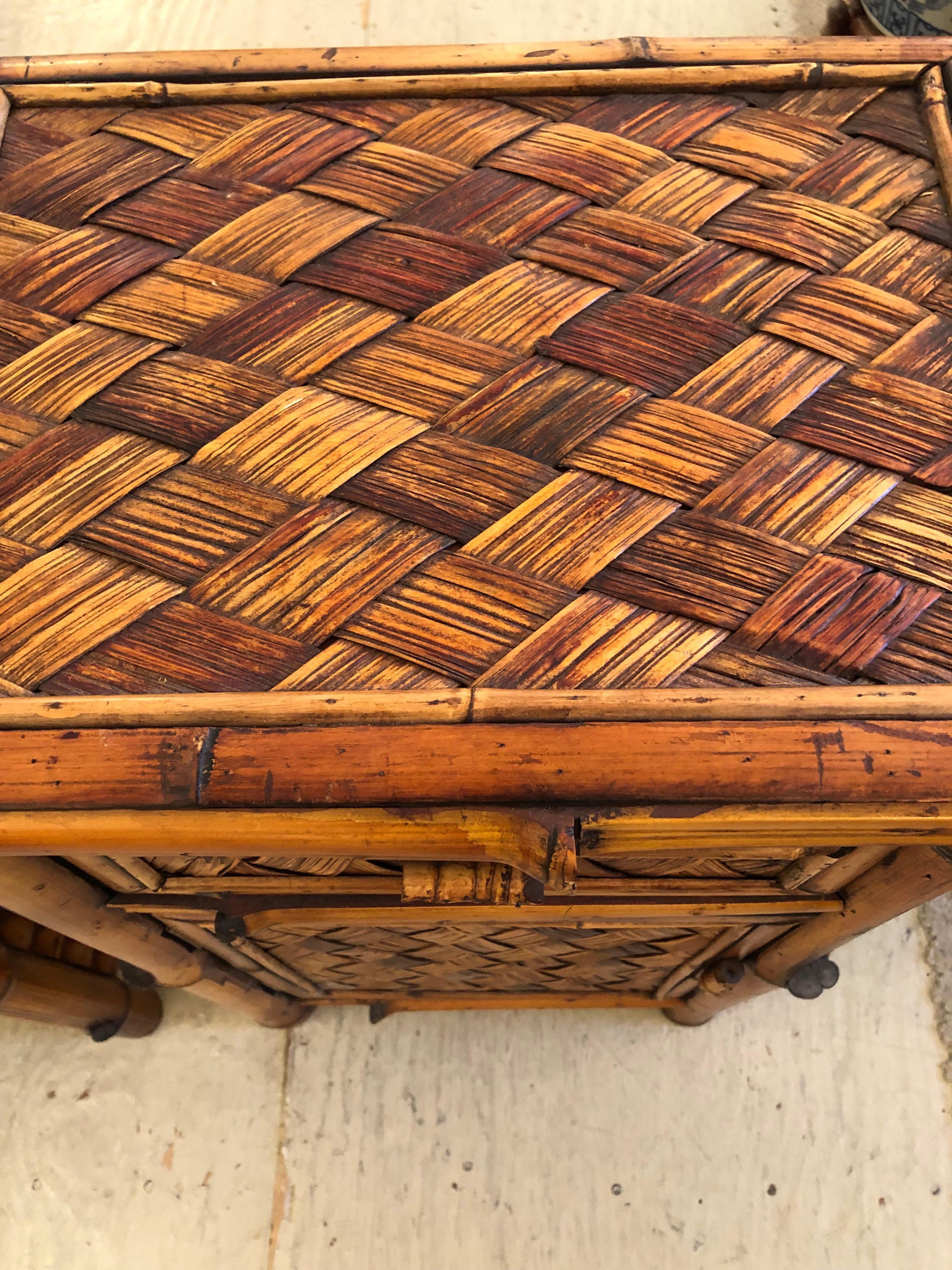 Handsome Pair of Vintage Rattan Cabinets Night Stands For Sale 2