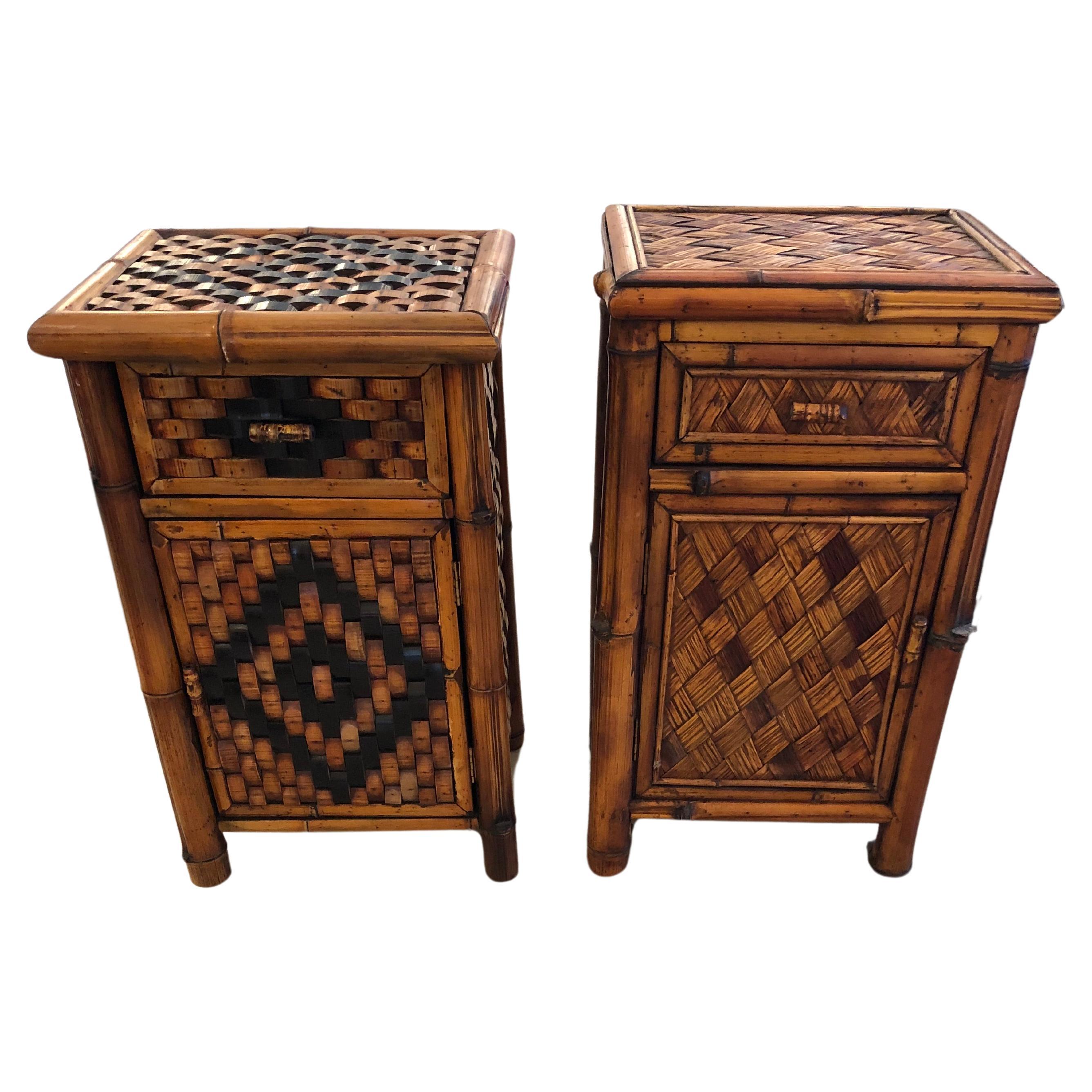 Handsome Pair of Vintage Rattan Cabinets Night Stands