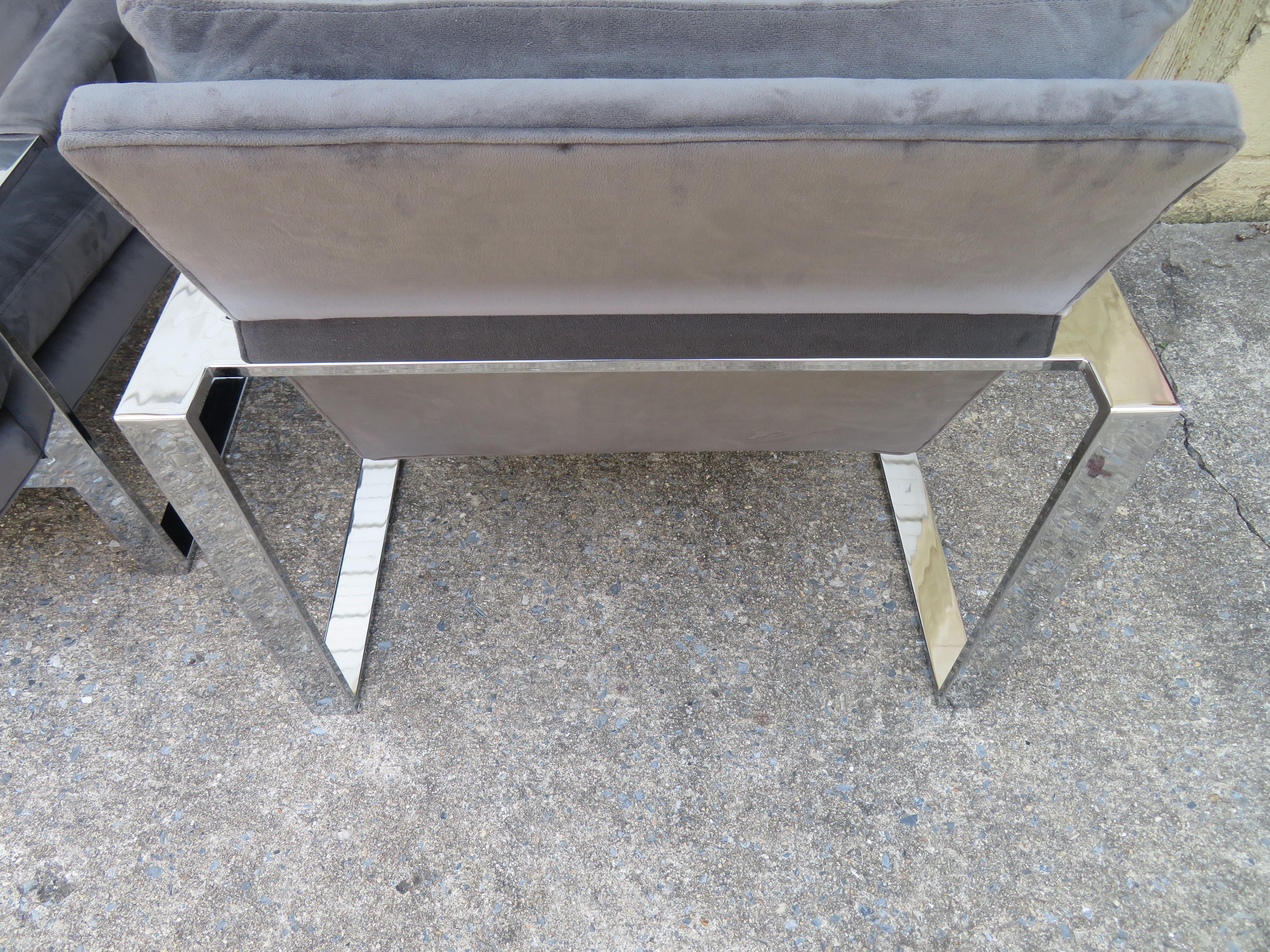 American Handsome Pair Signed Milo Baughman Thick Chrome Cube Lounge Chairs Midcentury For Sale