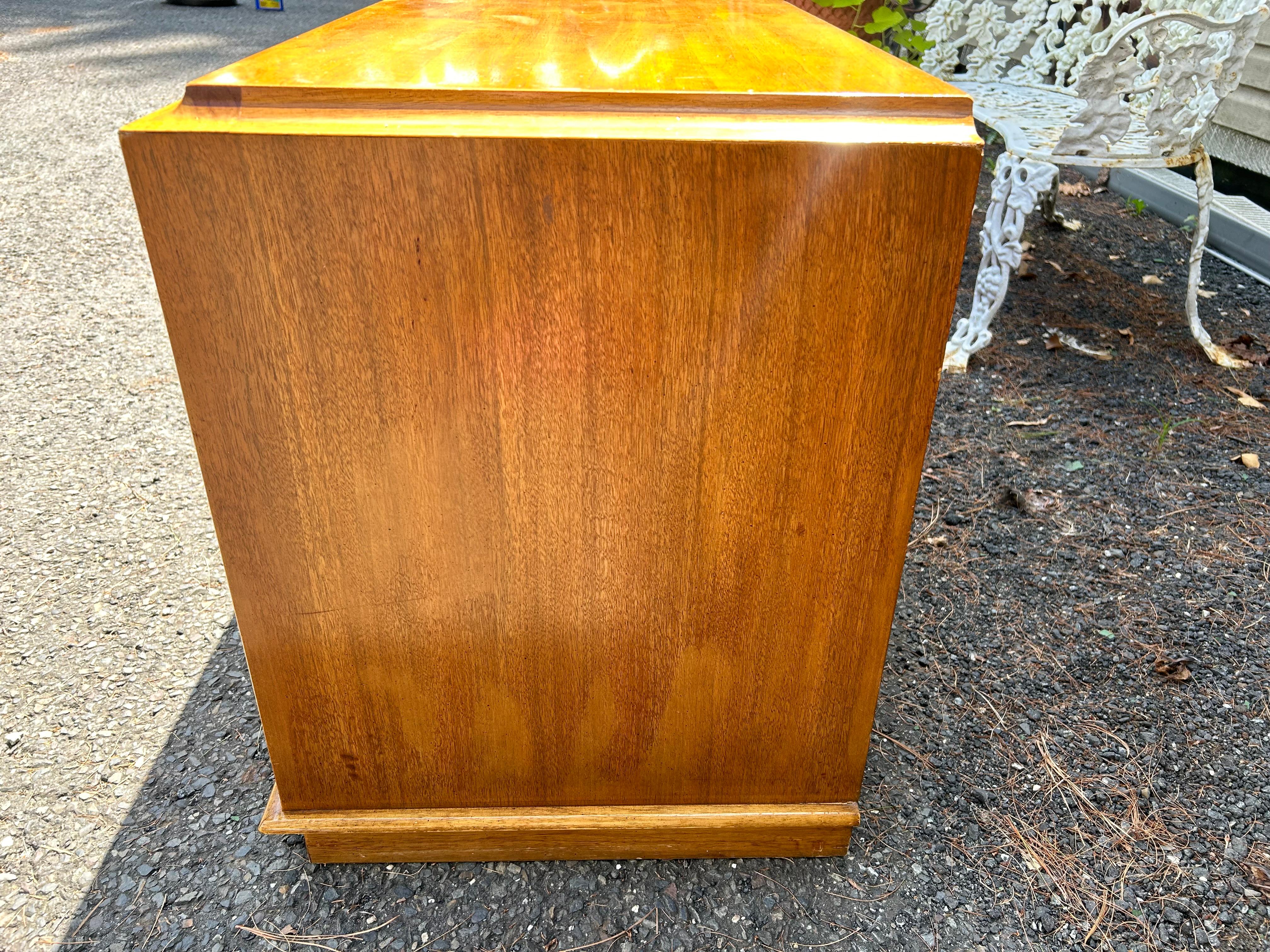 Handsome Pair Thomasville Burl Wood Caned Front Night Stands Mid-Century Modern 8