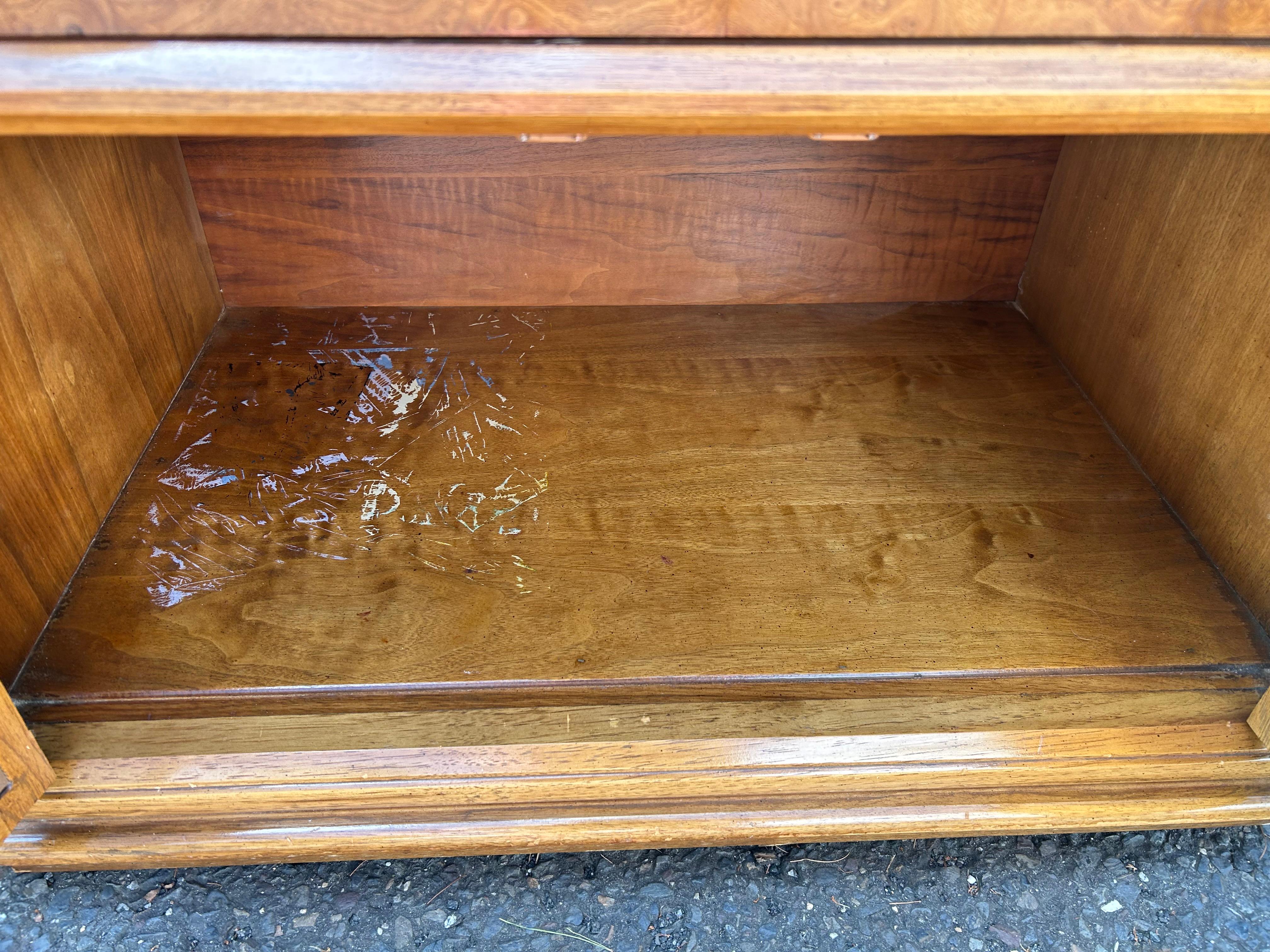 Handsome Pair Thomasville Burl Wood Caned Front Night Stands Mid-Century Modern 2