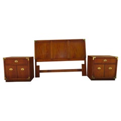 Used Handsome Pair Thomasville Passport Campaign Night Stands Queen Headboard