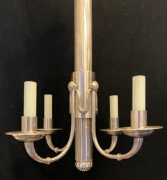 Handsome Polished Nickel Art Deco Reeded Swag Ralph Lauren Chandelier Fixture