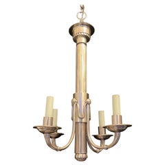 Handsome Polished Nickel Art Deco Reeded Swag Ralph Lauren Chandelier Fixture