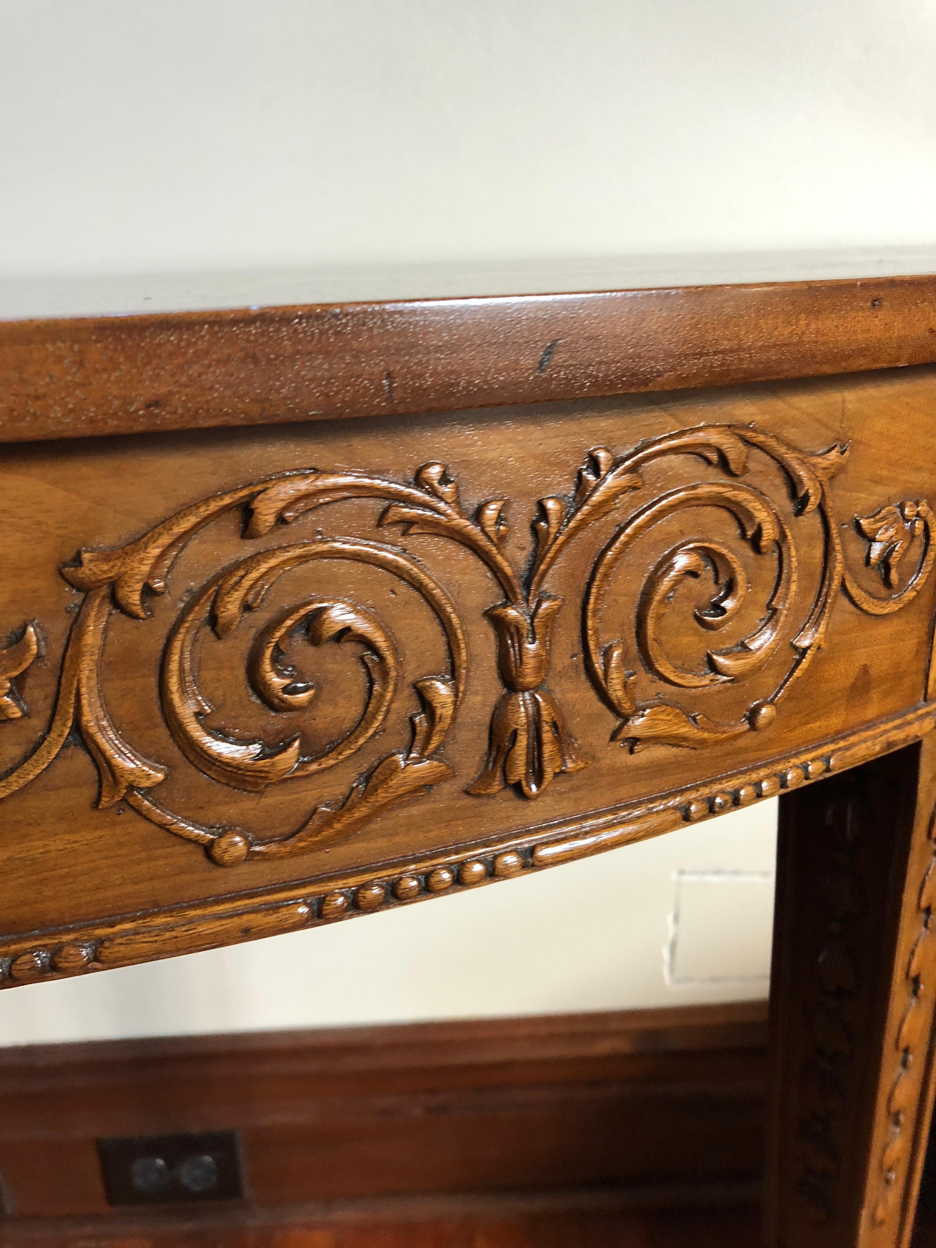 Handsome Ram's Head Wooden Demilune Console In Good Condition In Hopewell, NJ