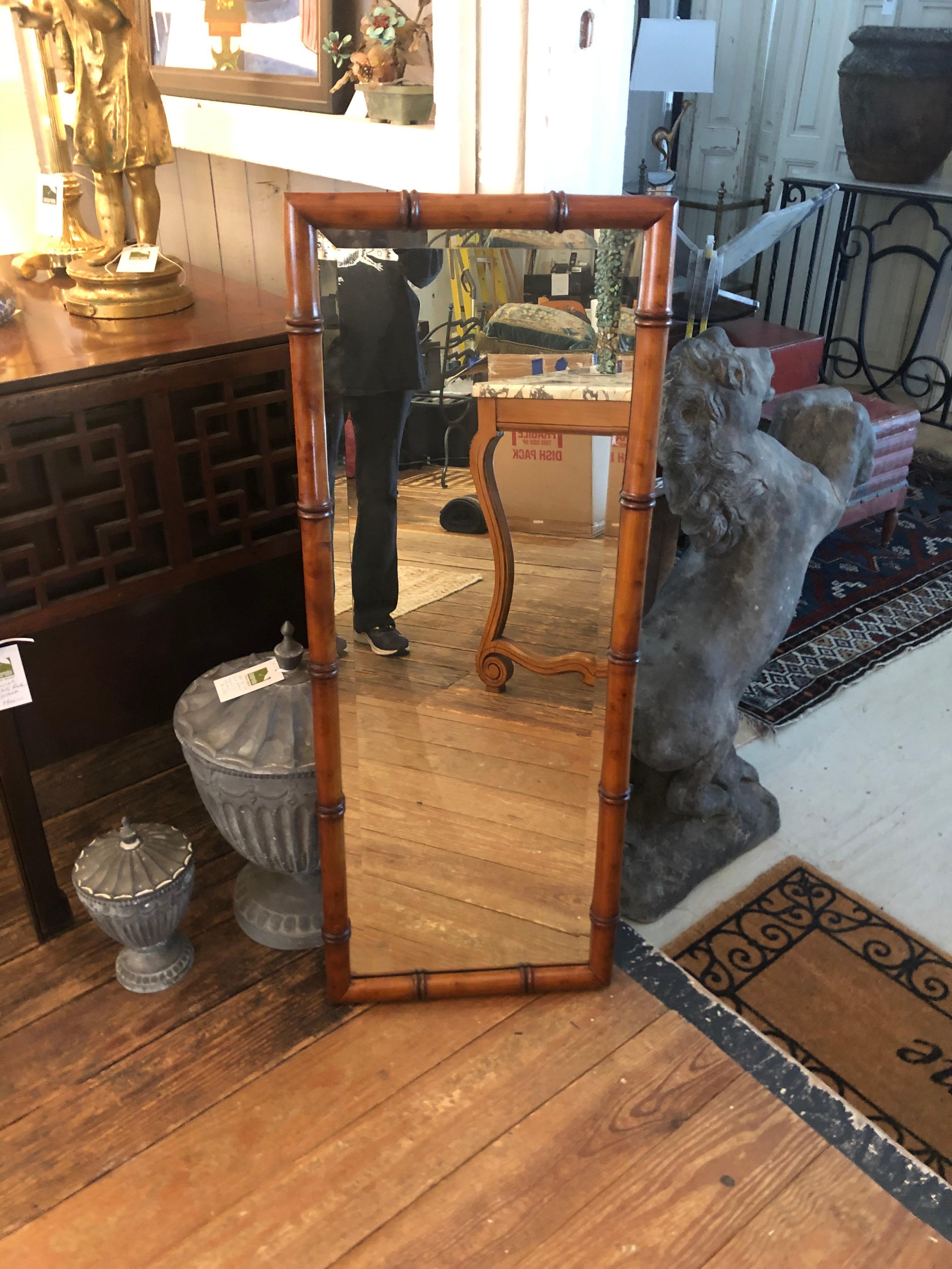 Handsome Rectangular Faux Bamboo and Bevelled Mirror 1