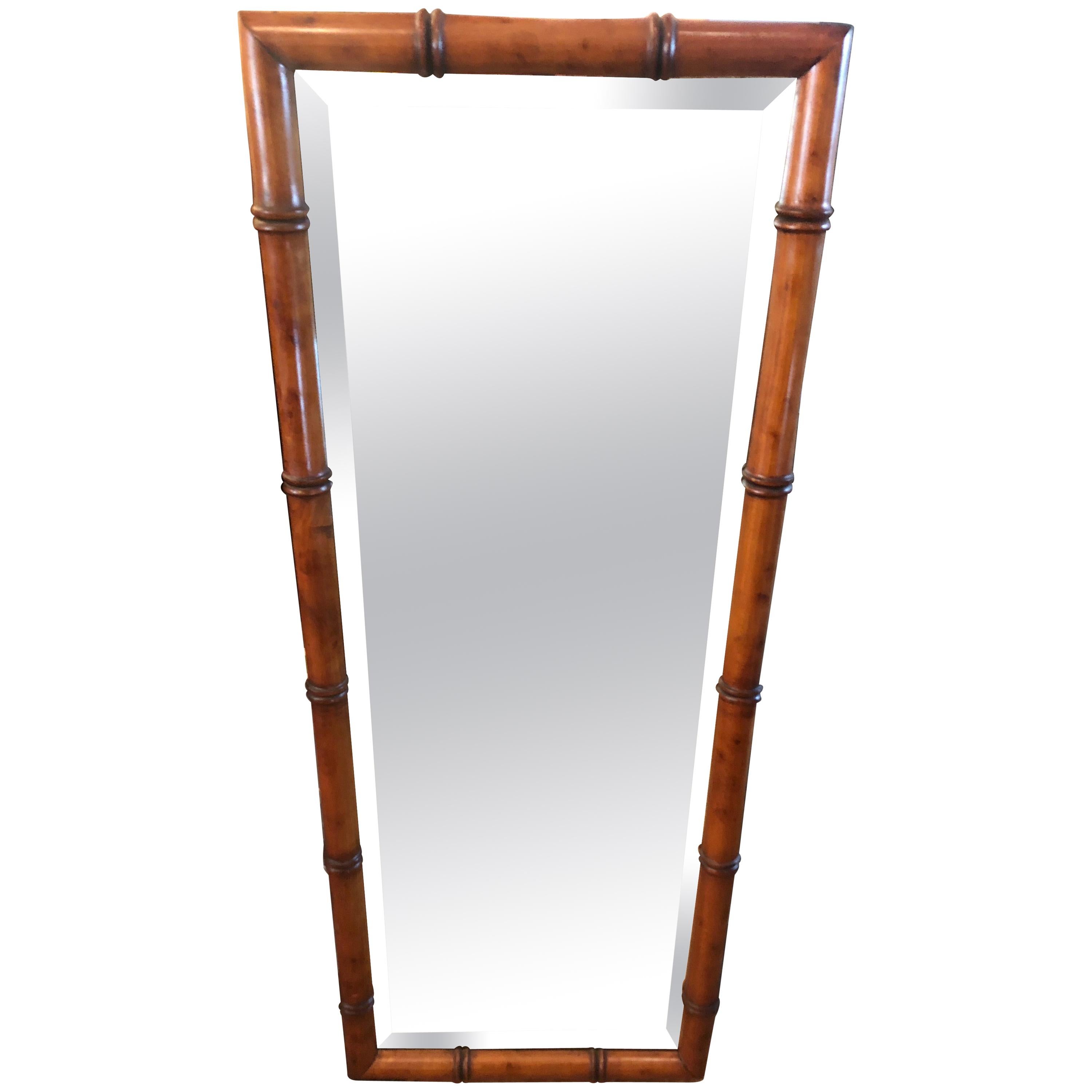 Handsome Rectangular Faux Bamboo and Bevelled Mirror