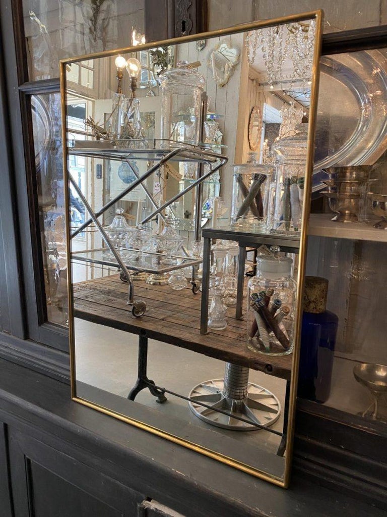Handsome Rectangular Midcentury Brass Mirror, Italy For Sale at 1stDibs