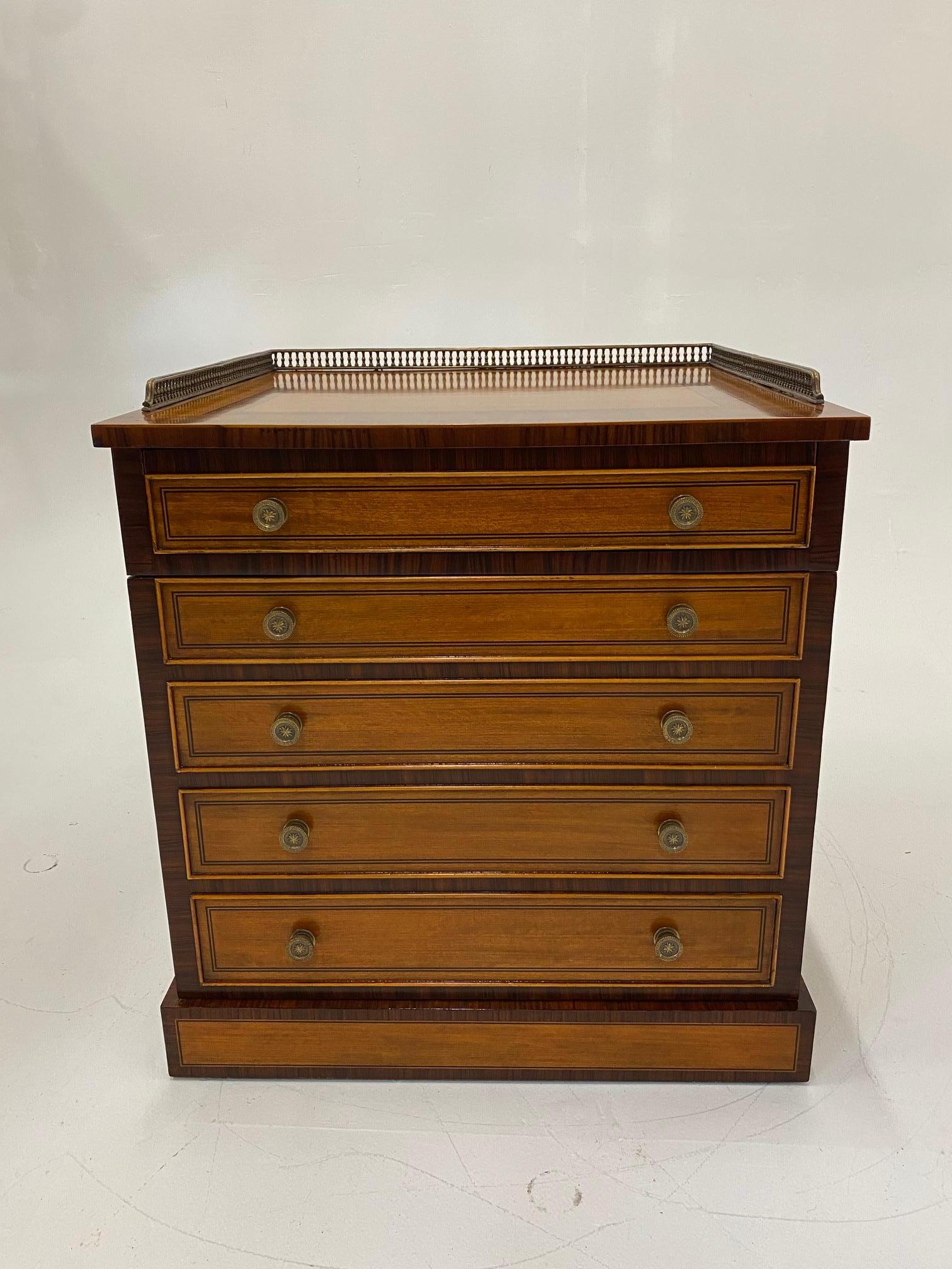 Late 20th Century Handsome Regency Style Mahogany and Satinwood Inlay Chest Cabinet Nightstand