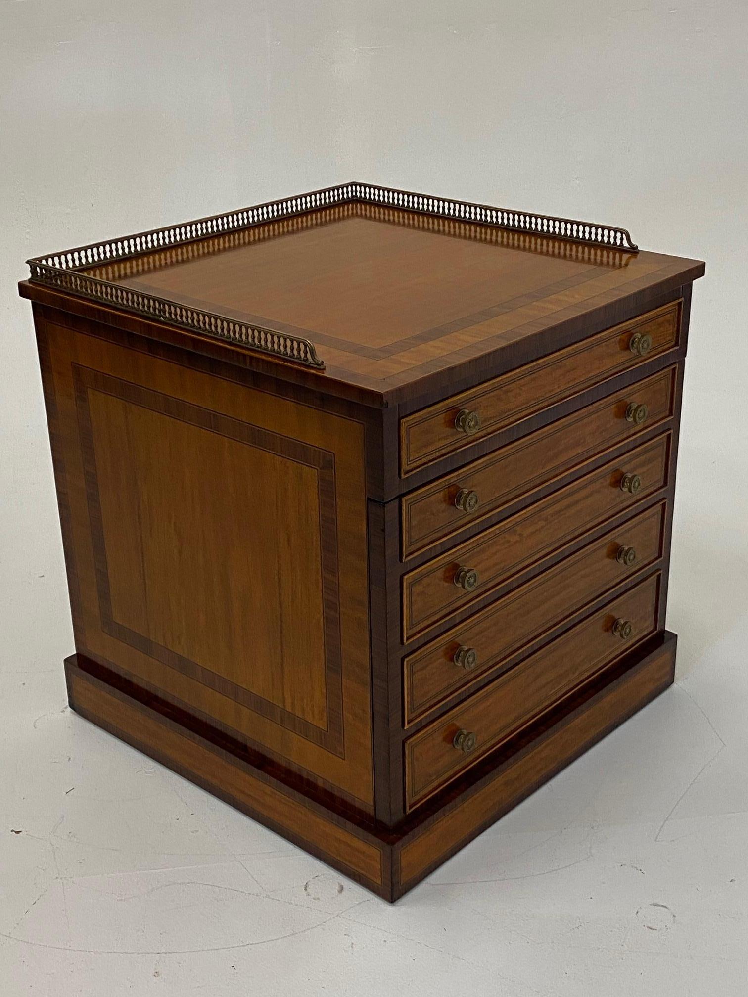 Handsome Regency Style Mahogany and Satinwood Inlay Chest Cabinet Nightstand 4