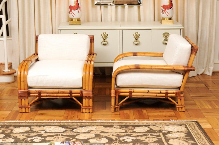 Handsome Restored Pair of Large-Scale Rattan Club Chairs by Bielecky Brothers For Sale 5
