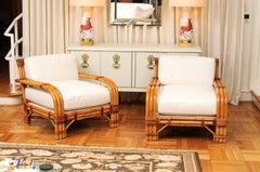 Handsome Restored Pair of Large-Scale Rattan Club Chairs by Bielecky Brothers