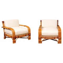 Handsome Restored Pair of Large-Scale Rattan Club Chairs by Bielecky Brothers