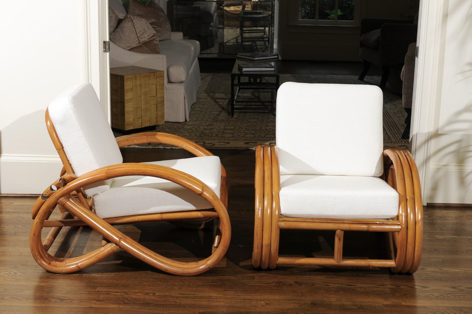 Rattan Handsome Restored Pair of Pretzel Loungers, circa 1950