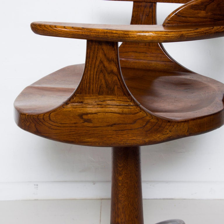 Handsome RH Vintage Solid Oak Captain's Swivel Desk Chair Task Office