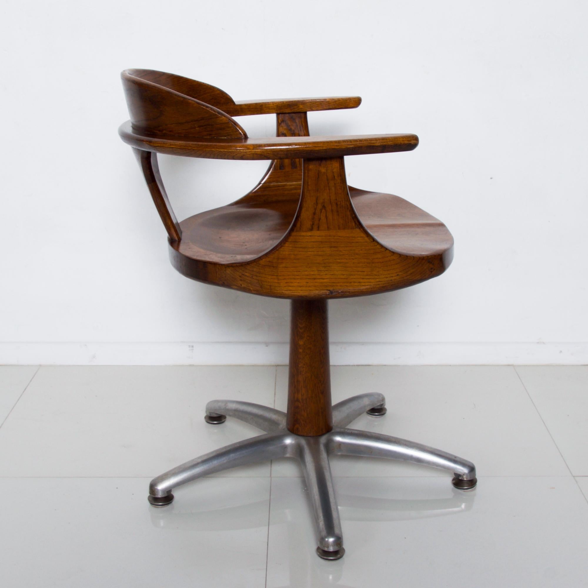 Modern Handsome RH Vintage Solid Oak Captain's Swivel Desk Chair Task Office Use