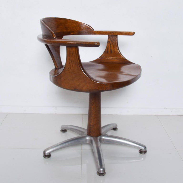 Handsome RH Vintage Solid Oak Captain's Swivel Desk Chair Task Office