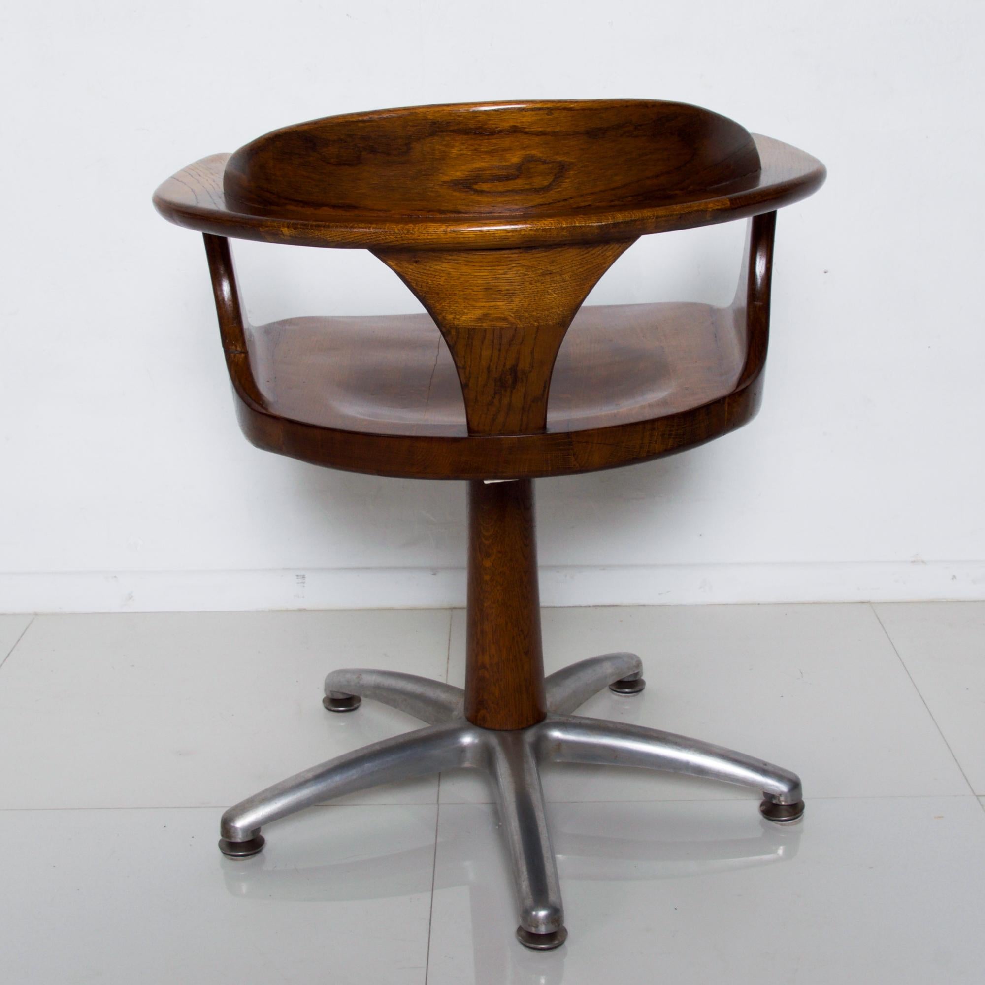 Aluminum Handsome RH Vintage Solid Oak Captain's Swivel Desk Chair Task Office Use
