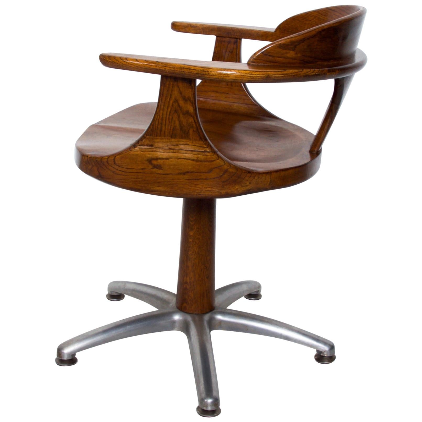 Handsome RH Vintage Solid Oak Captain's Swivel Desk Chair Task Office Use