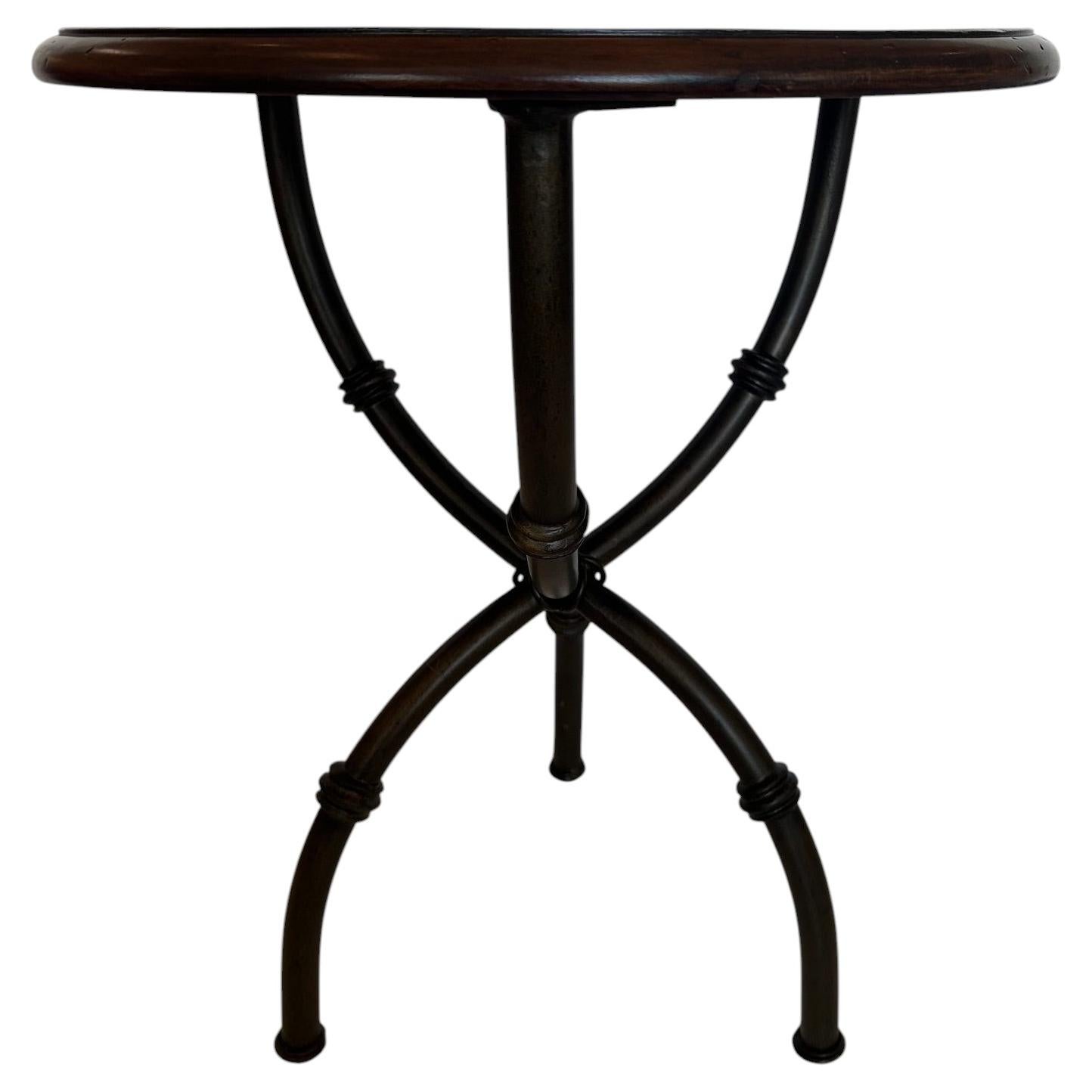 Handsome Round Burl & Iron Occasional Side Table