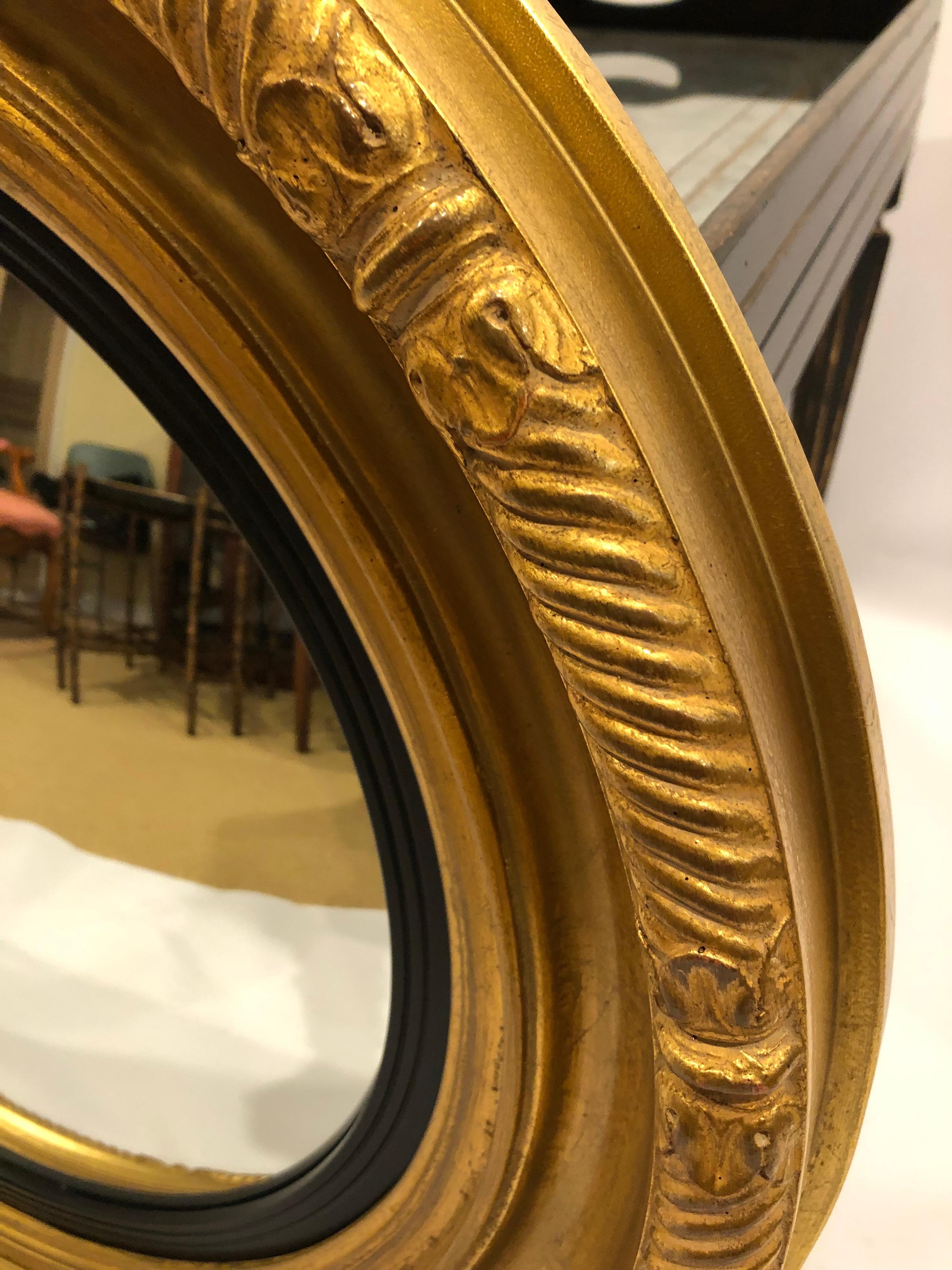 Late 20th Century Handsome Round Convex Gilded Regency Style Bullseye Mirror