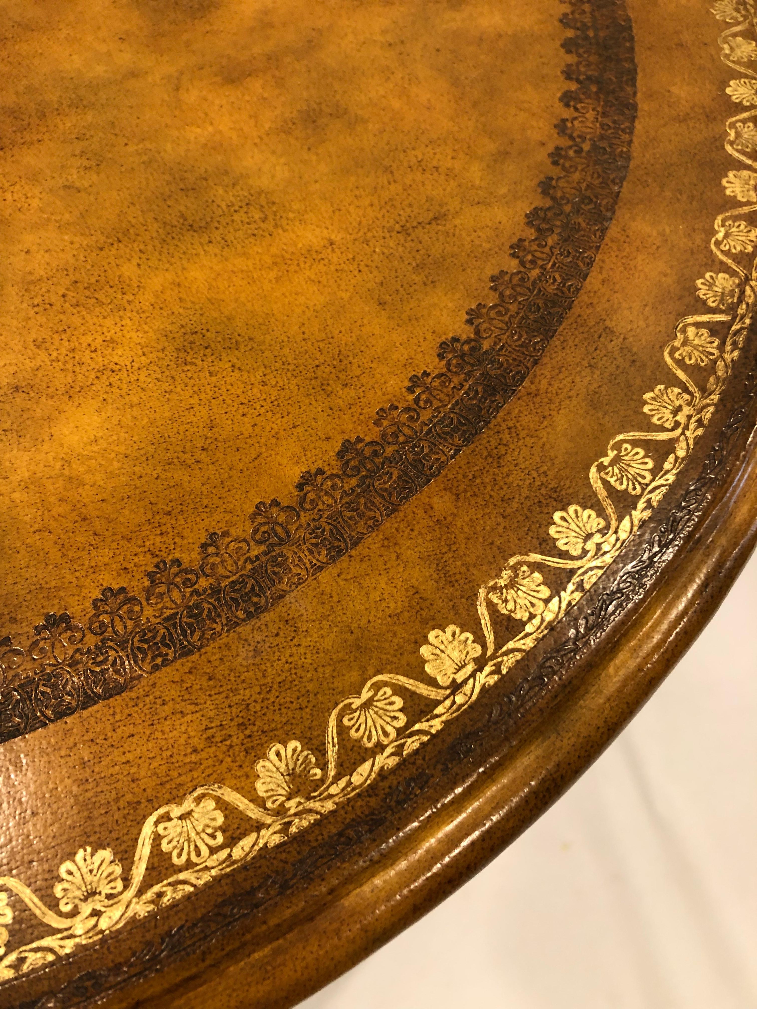 Philippine Handsome Round Leather Embossed Side Table by Maitland Smith For Sale