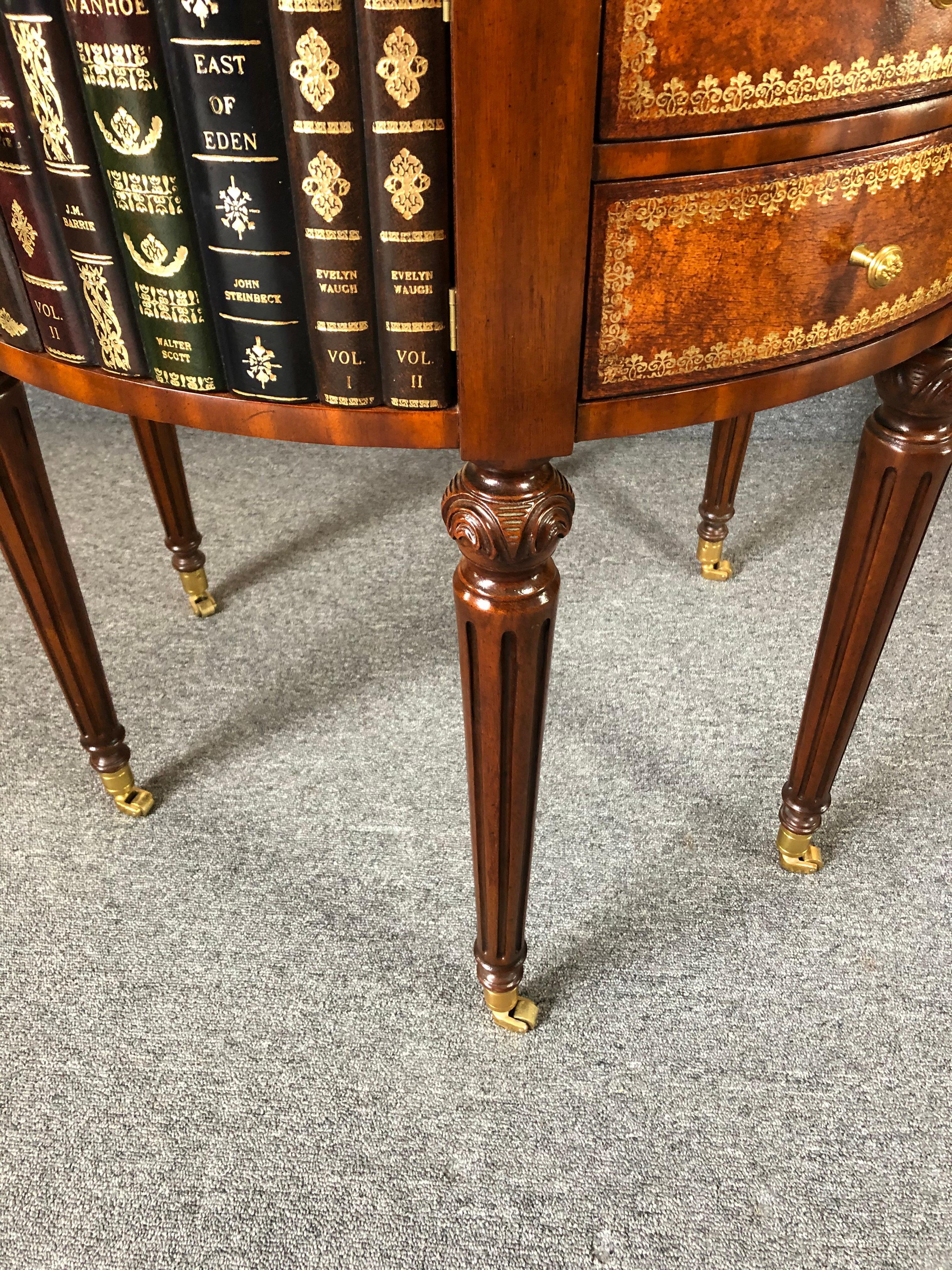Philippine Maitland Smith Round Leather Wrapped Side Table with Trompe l'oeil Books