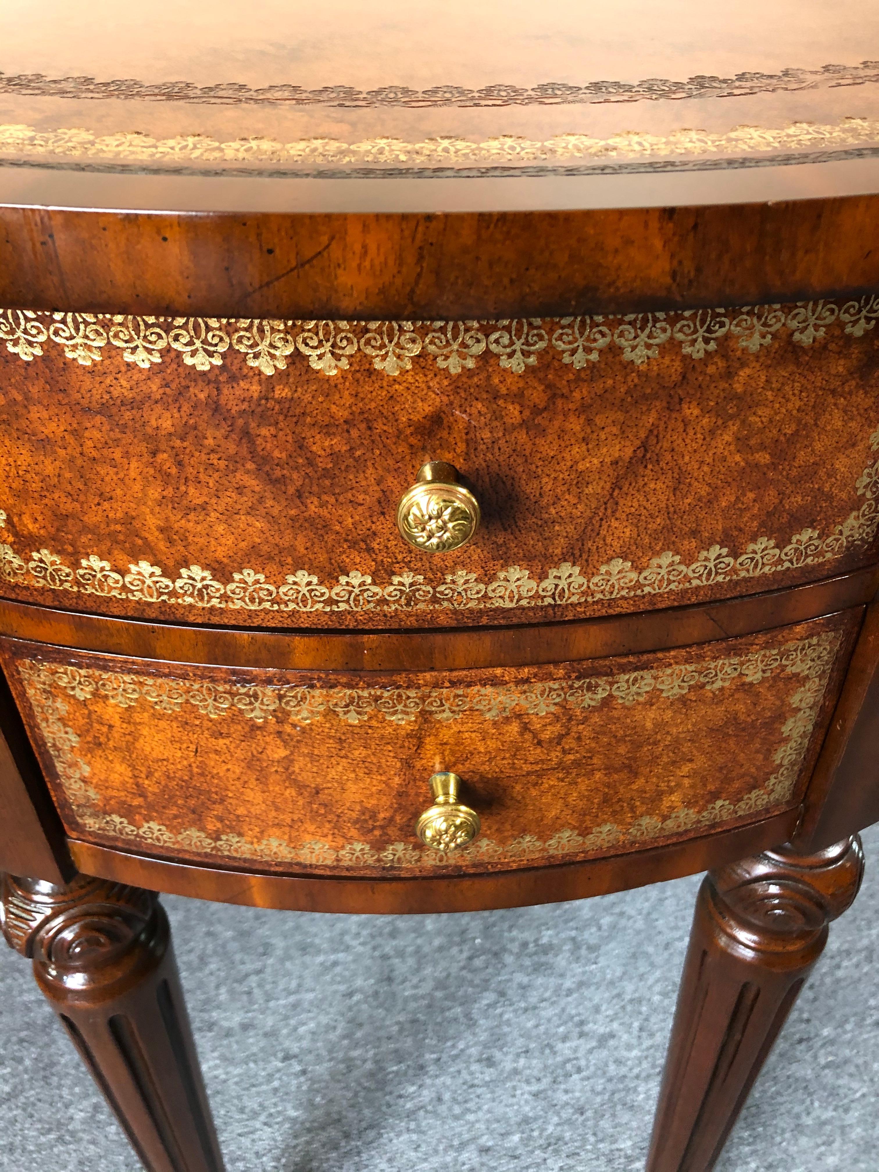 Late 20th Century Maitland Smith Round Leather Wrapped Side Table with Trompe l'oeil Books