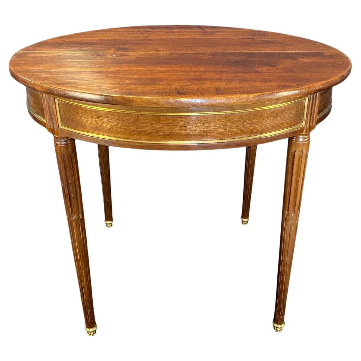 Handsome Round Louis XVI French Walnut Brass Mounted Side or Entry Center Table