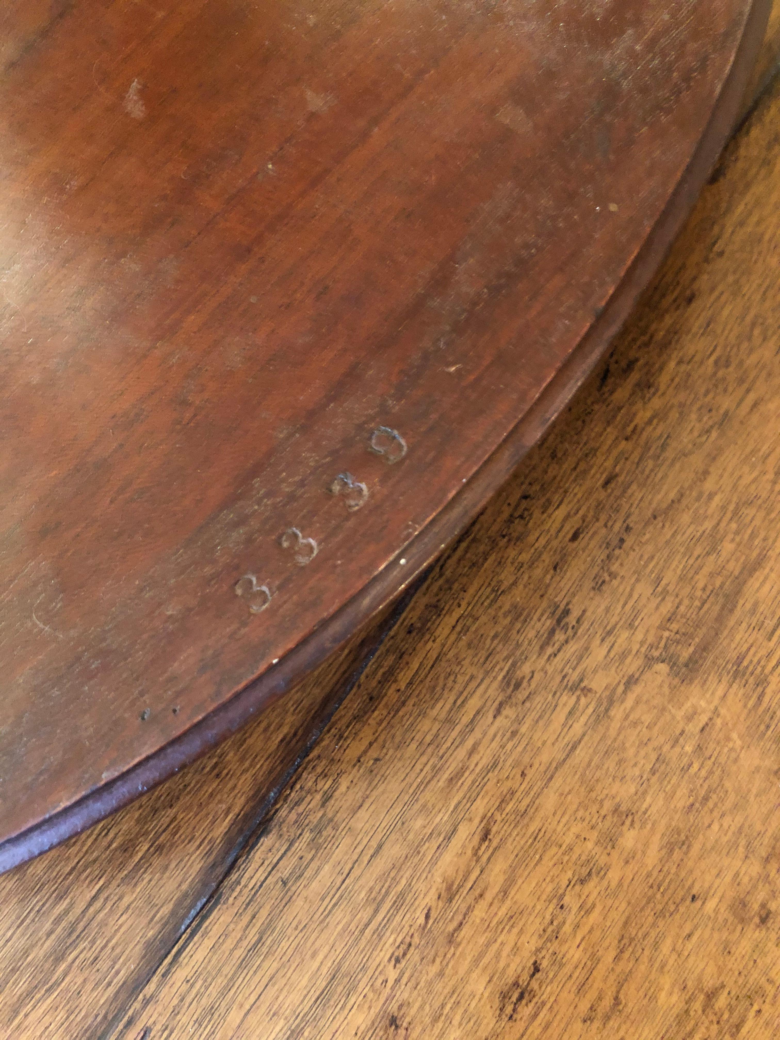 Handsome Round Vintage Mahogany Inlay Tray with Brass Handles In Good Condition In Hopewell, NJ