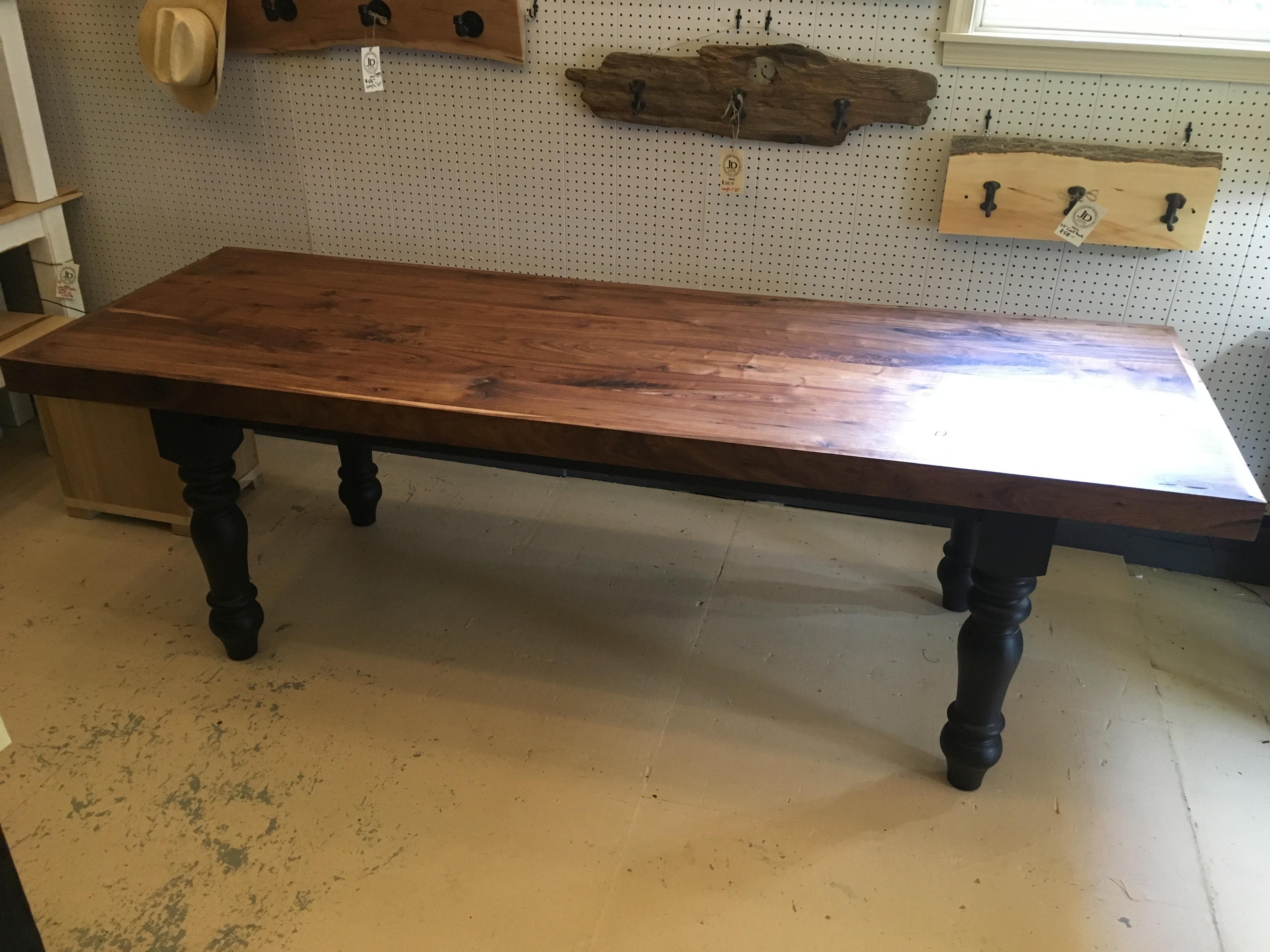 Handsome Rustic Artisan Made Walnut Slab Farm Table In Good Condition In Hopewell, NJ