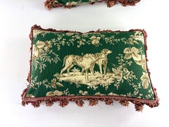 Handsome Schumacher tasseled hunting dog pillows/pair