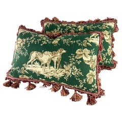 Handsome Schumacher tasseled hunting dog pillows/pair
