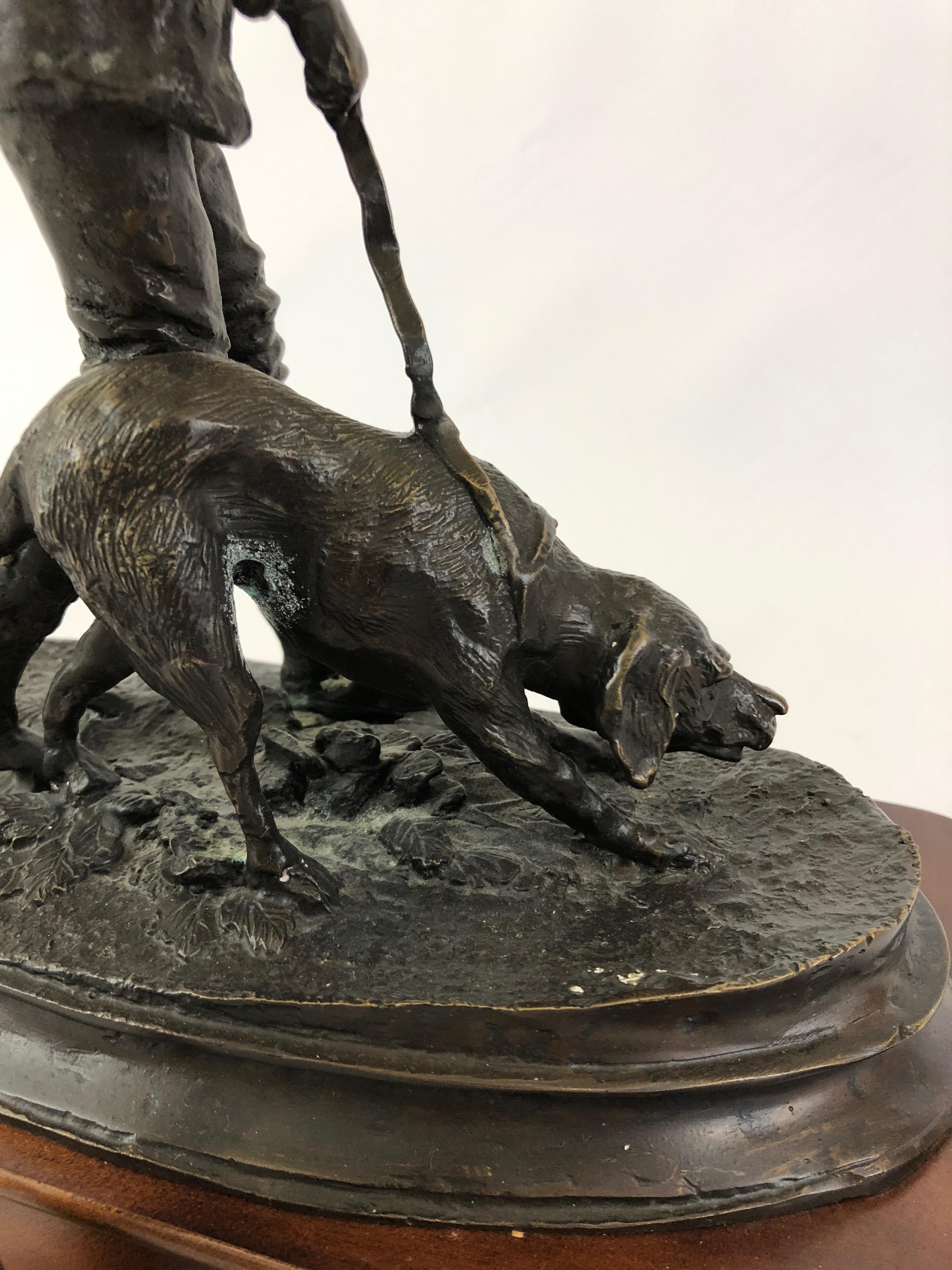 Handsome Sculptural Bronze Table Lamp of Hunter with Hound Dog In Excellent Condition In Hopewell, NJ