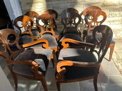 Handsome Set 10 Viennese Biedermeier Style Burl Dining Chairs