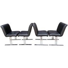 Handsome Set 4 Milo Baughman Directional Chrome Dining Chair Mid-Century Modern