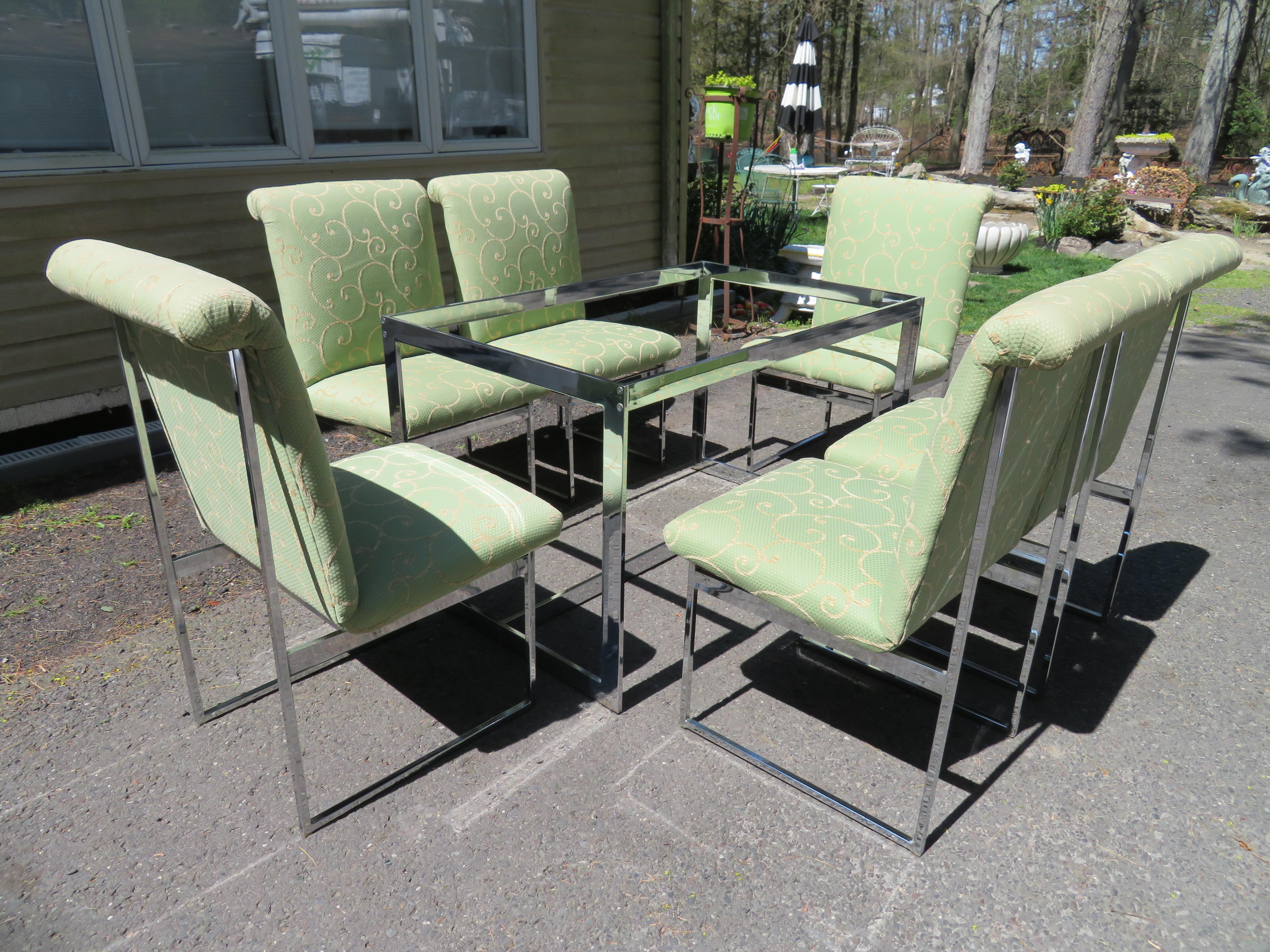 Handsome Set 6 Chrome Dining Chairs Mid-Century by Flair, style of Milo Baughman For Sale 4
