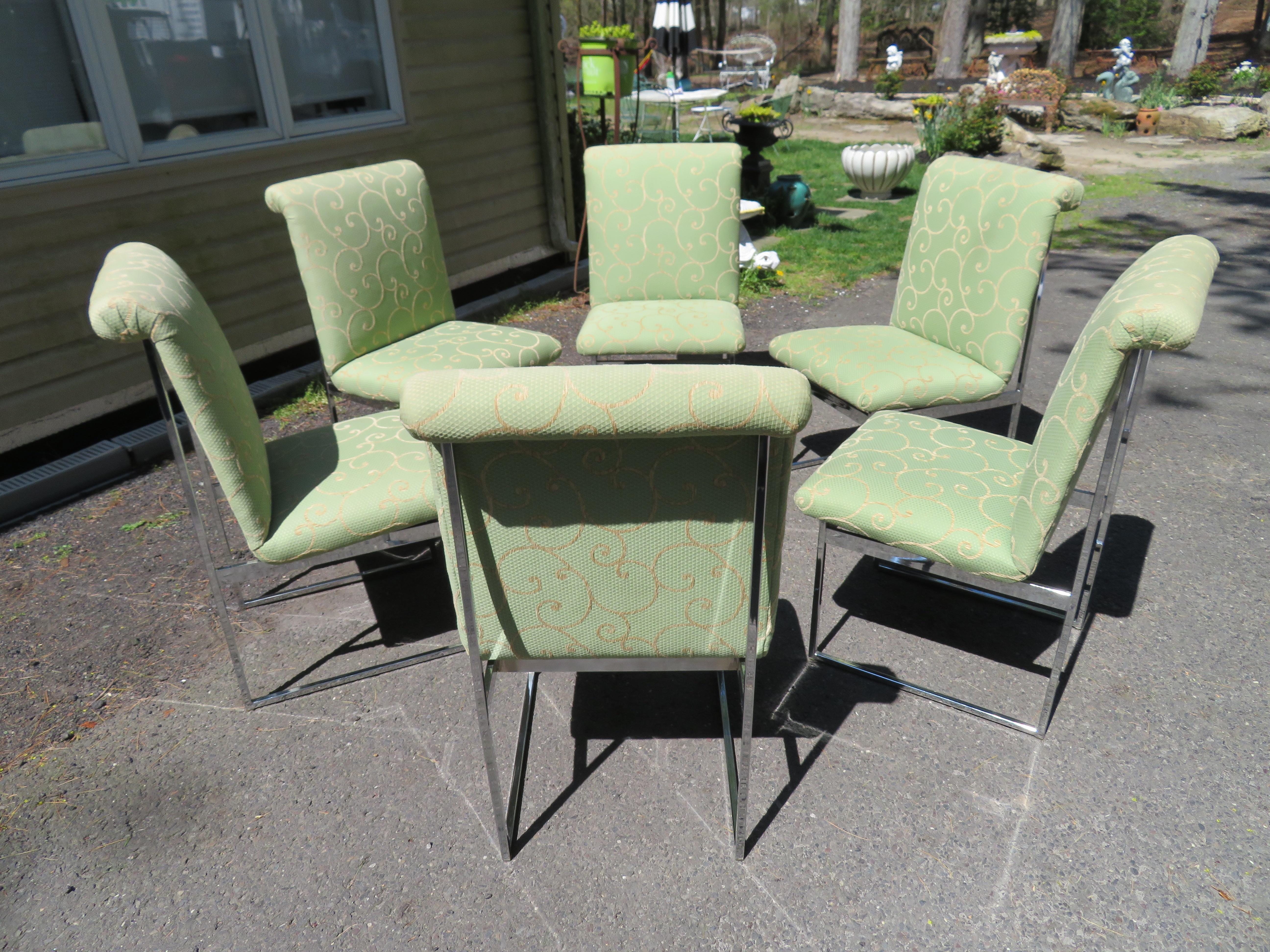 Handsome Set 6 Chrome Dining Chairs Mid-Century by Flair, style of Milo Baughman For Sale 5