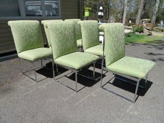 Handsome Set 6 Chrome Dining Chairs Mid-Century by Flair, style of Milo Baughman