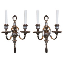 Handsome Set Four 4 Caldwell Silvered Bronze Nickel Tassel Regency Sconces 2-Arm