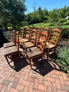 Handsome Set of 10 Ladderback Rush Seat Dining Chairs